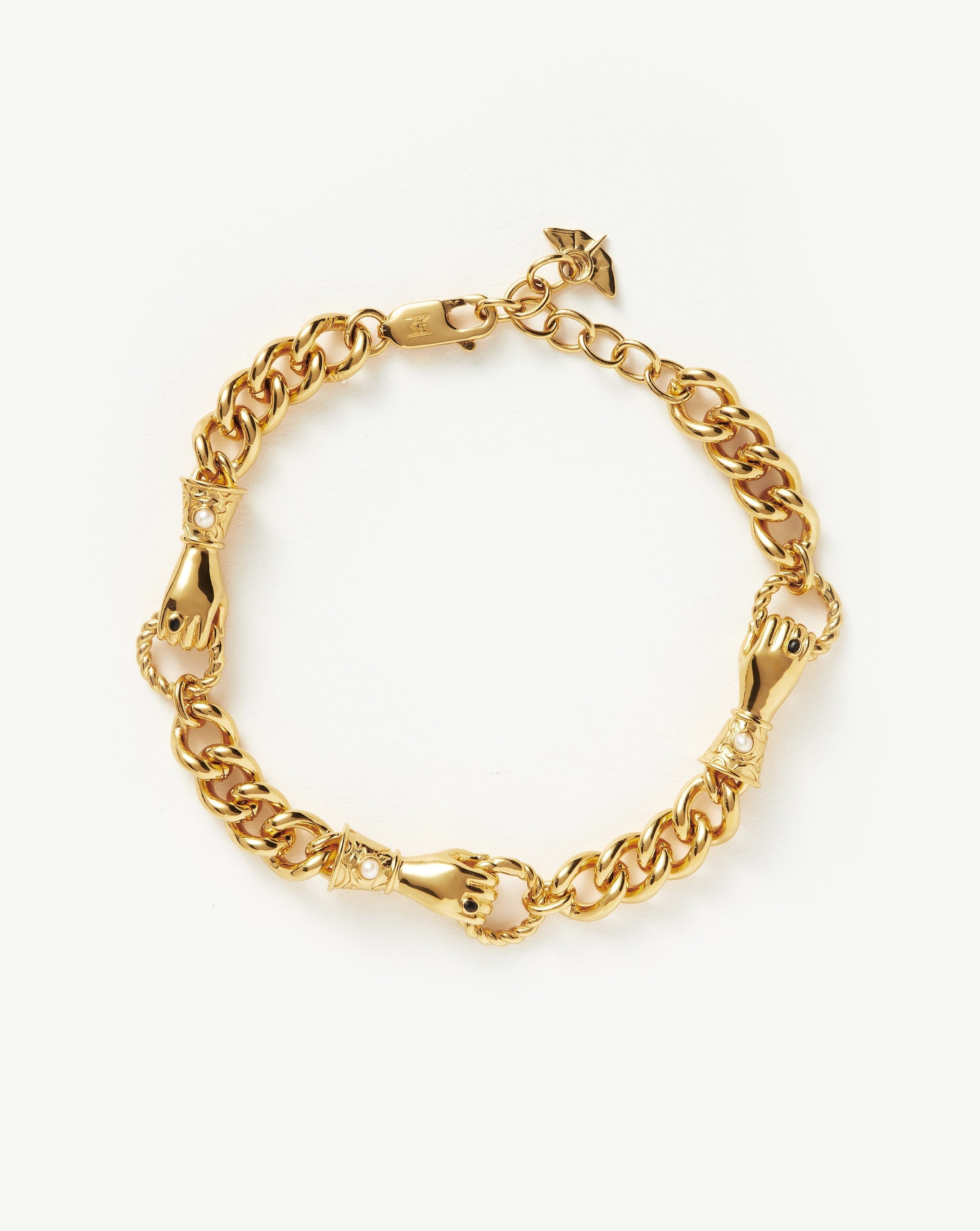 Harris Reed In Good Hands Charm Bracelet | 18ct Gold Plated/Black Onyx & Pearl Bracelets Missoma 