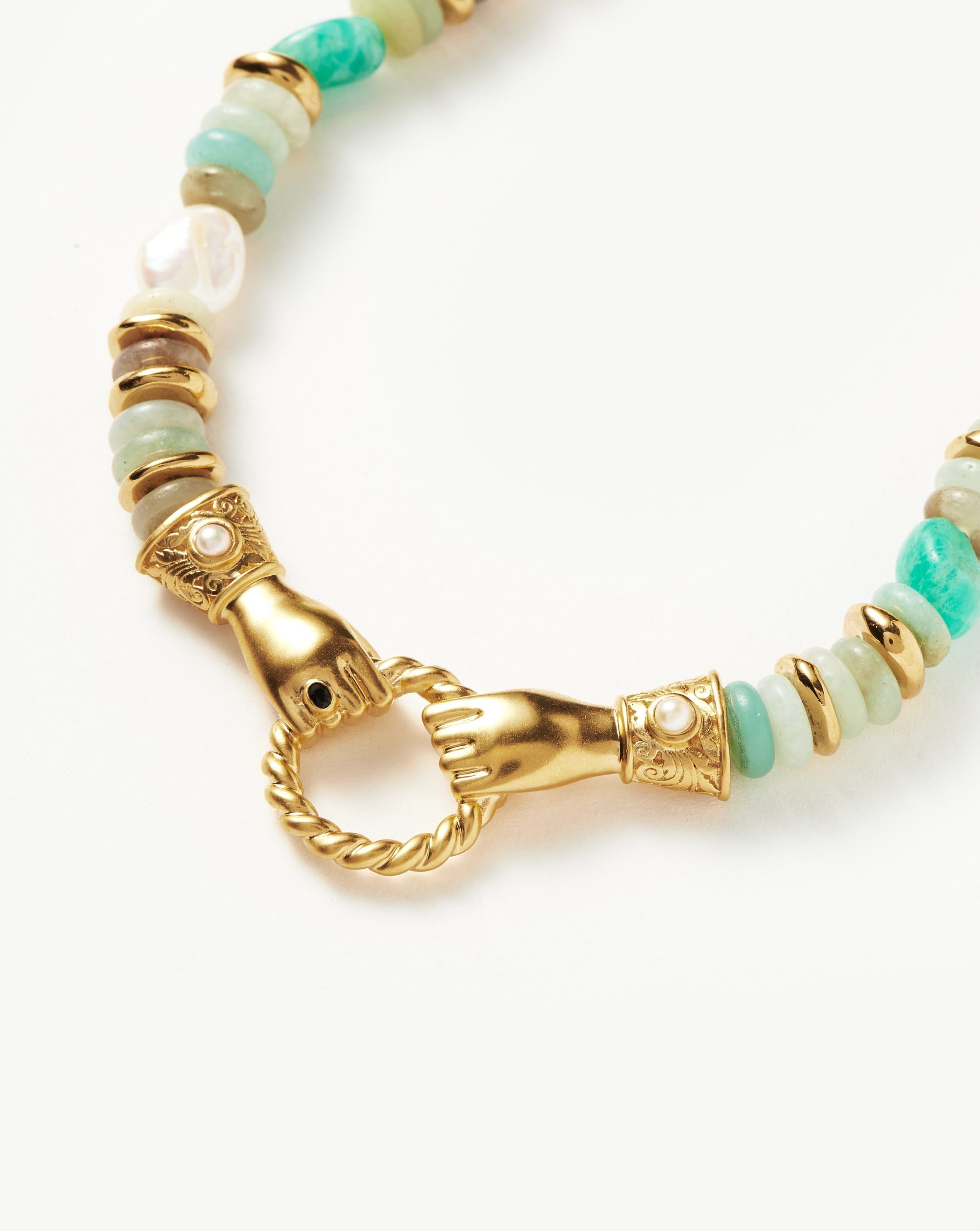 Harris Reed In Good Hands Chunky Beaded Gemstone Necklace | 18ct Gold Plated/Multi Amazonite & Pearl Necklaces Missoma 