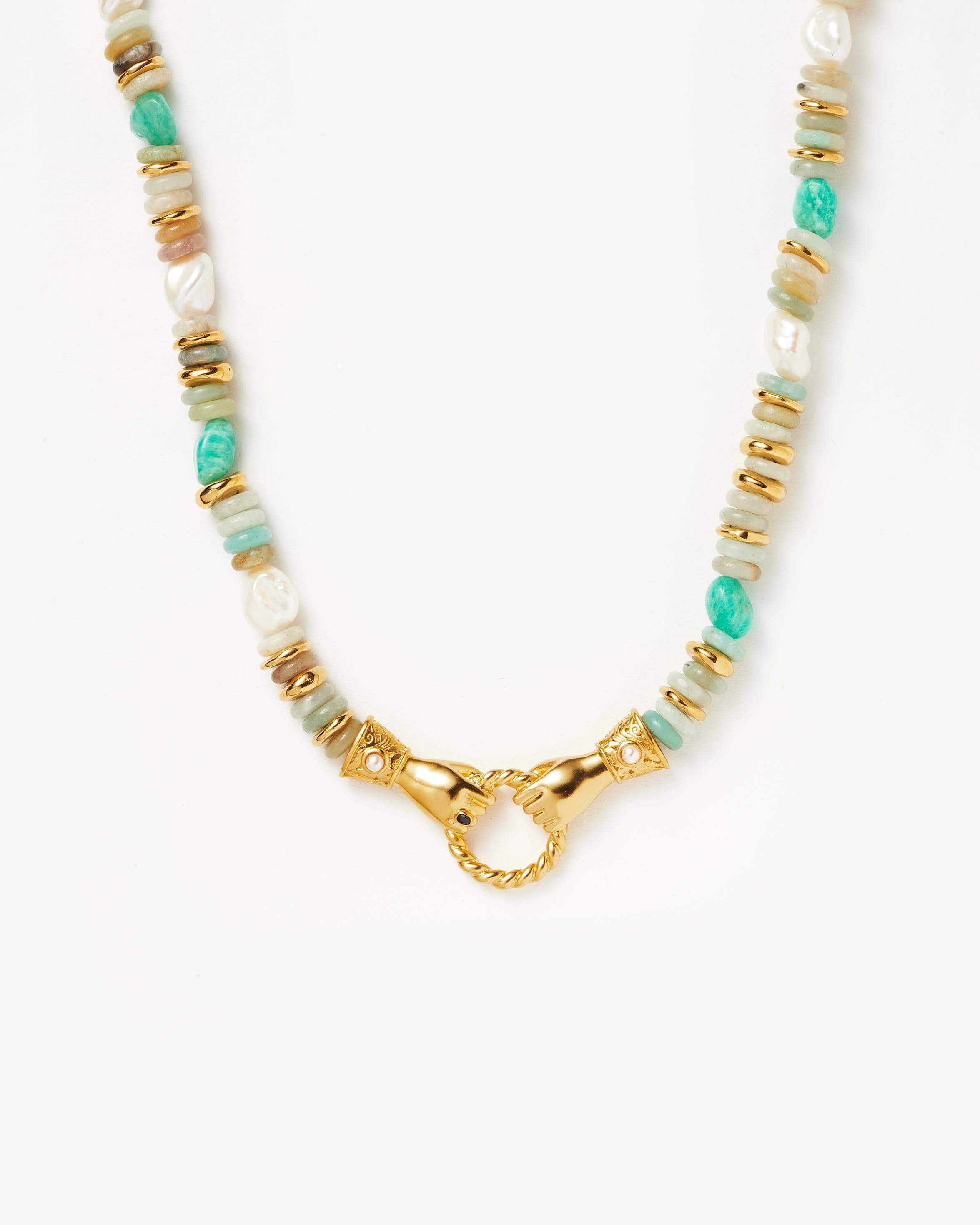 Harris Reed In Good Hands Chunky Beaded Gemstone Necklace | 18ct Gold Plated/Multi Amazonite & Pearl Necklaces Missoma 