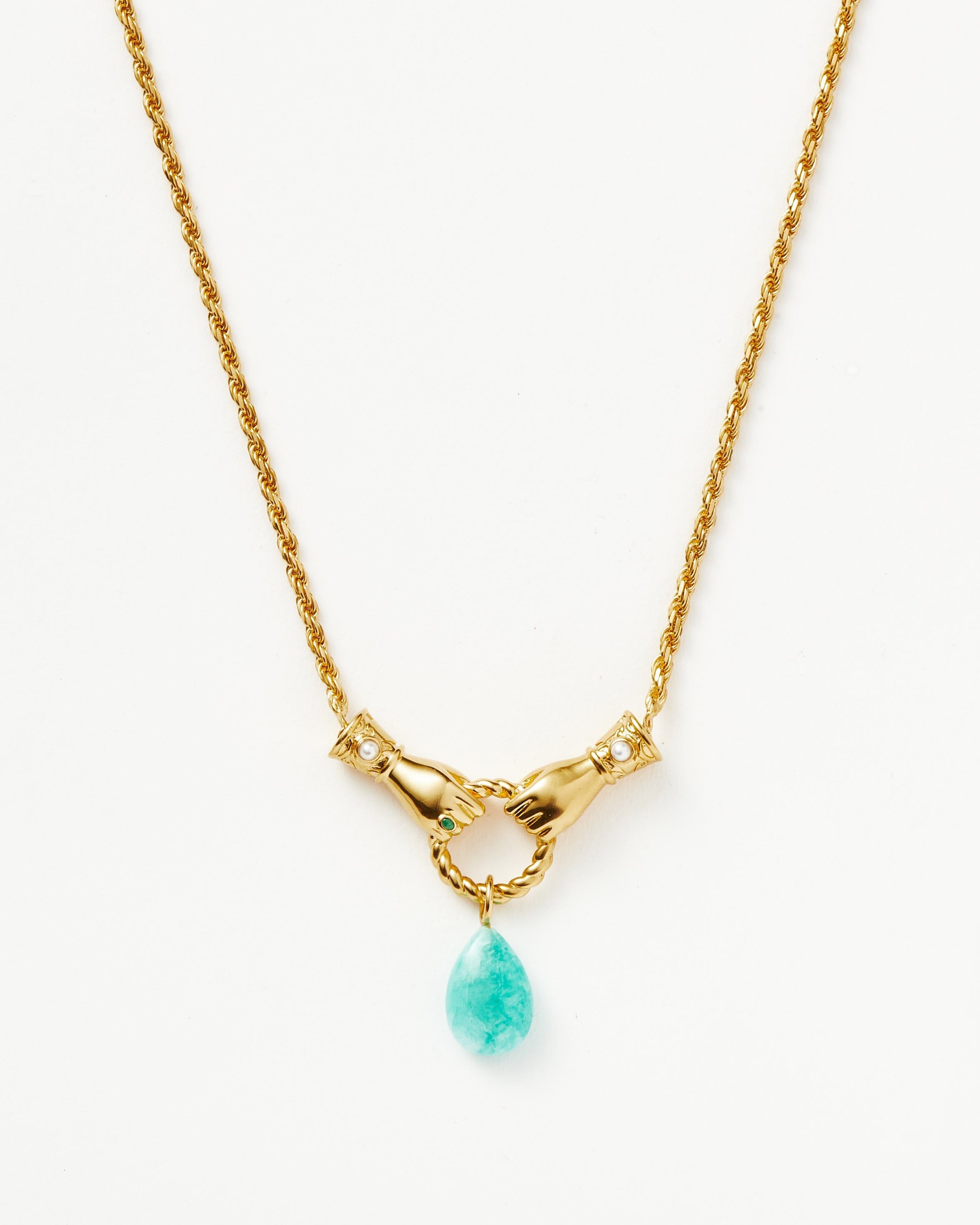 Harris Reed In Good Hands Drop Pendant Necklace | 18ct Gold Plated/Amazonite & Pearl Necklaces Missoma 