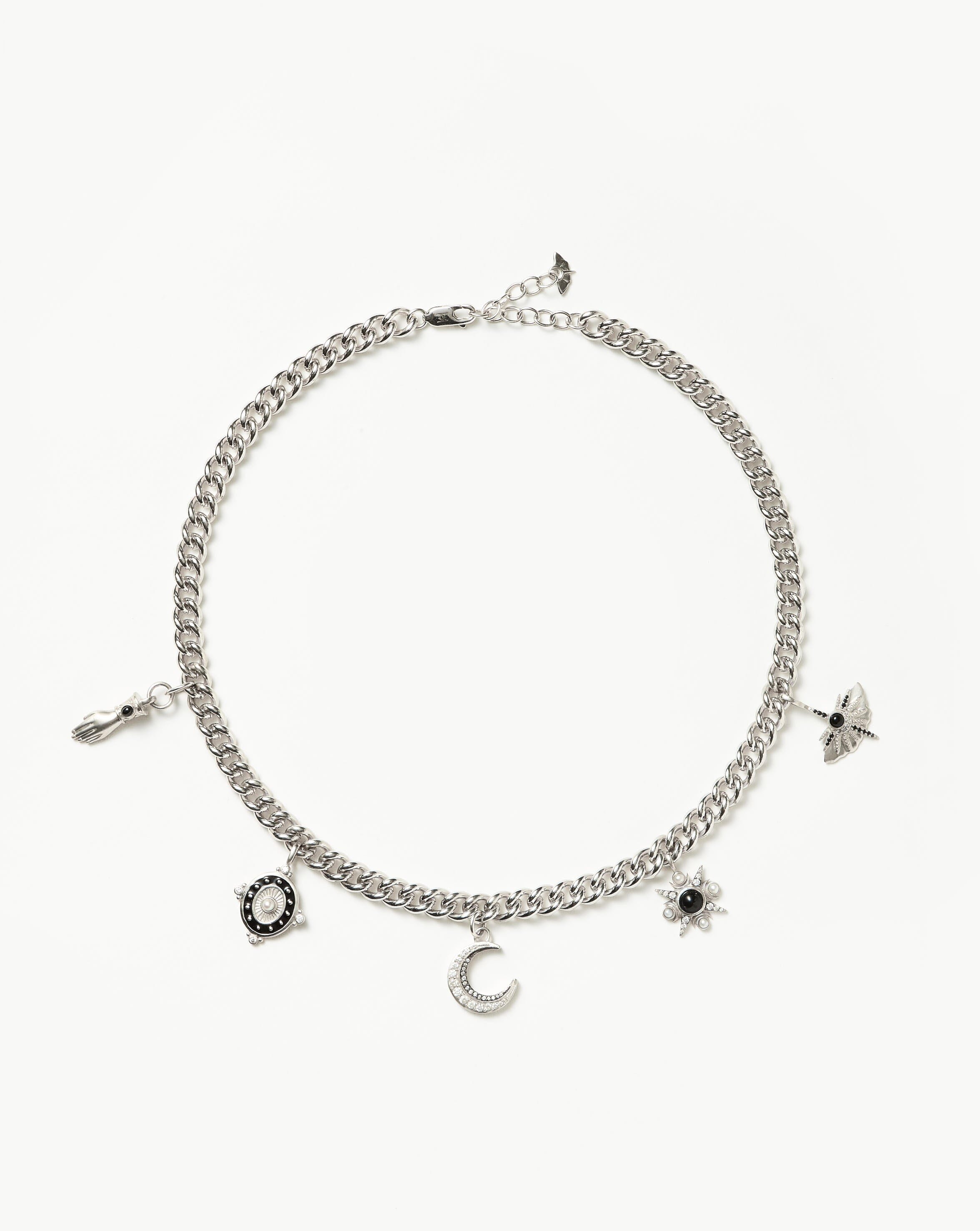 Harris Reed Symbols of Change Charm Choker | Silver Plated/Pearl & Onyx & Rainbow Moonstone Necklaces Missoma Silver Plated/Pearl & Onyx & Rainbow Moonstone 