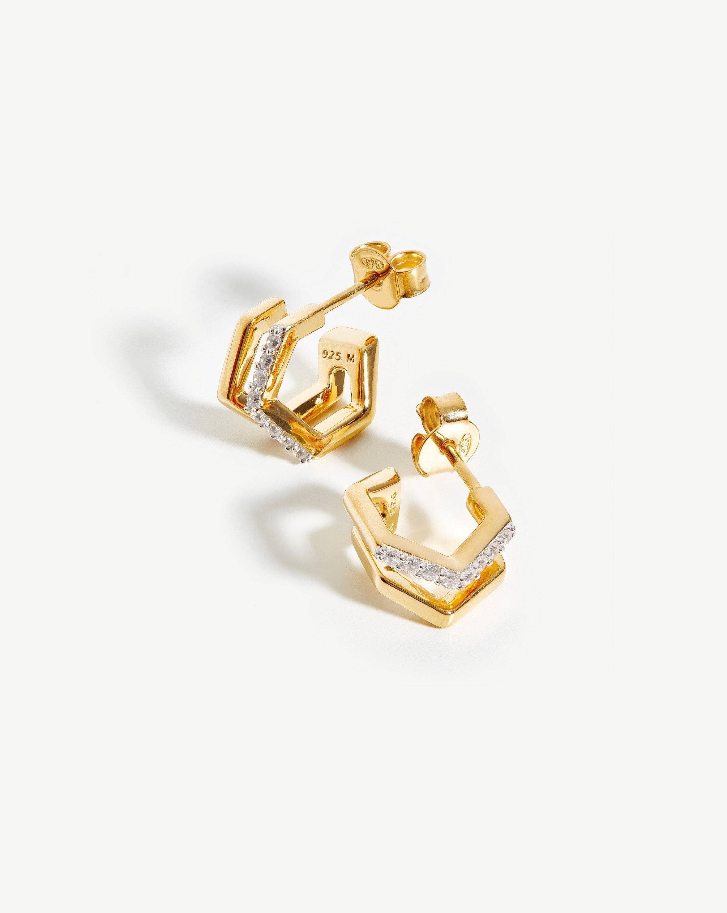 Hex Double Huggies | 18ct Gold Plated Vermeil/Cubic Zirconia Earrings Missoma 