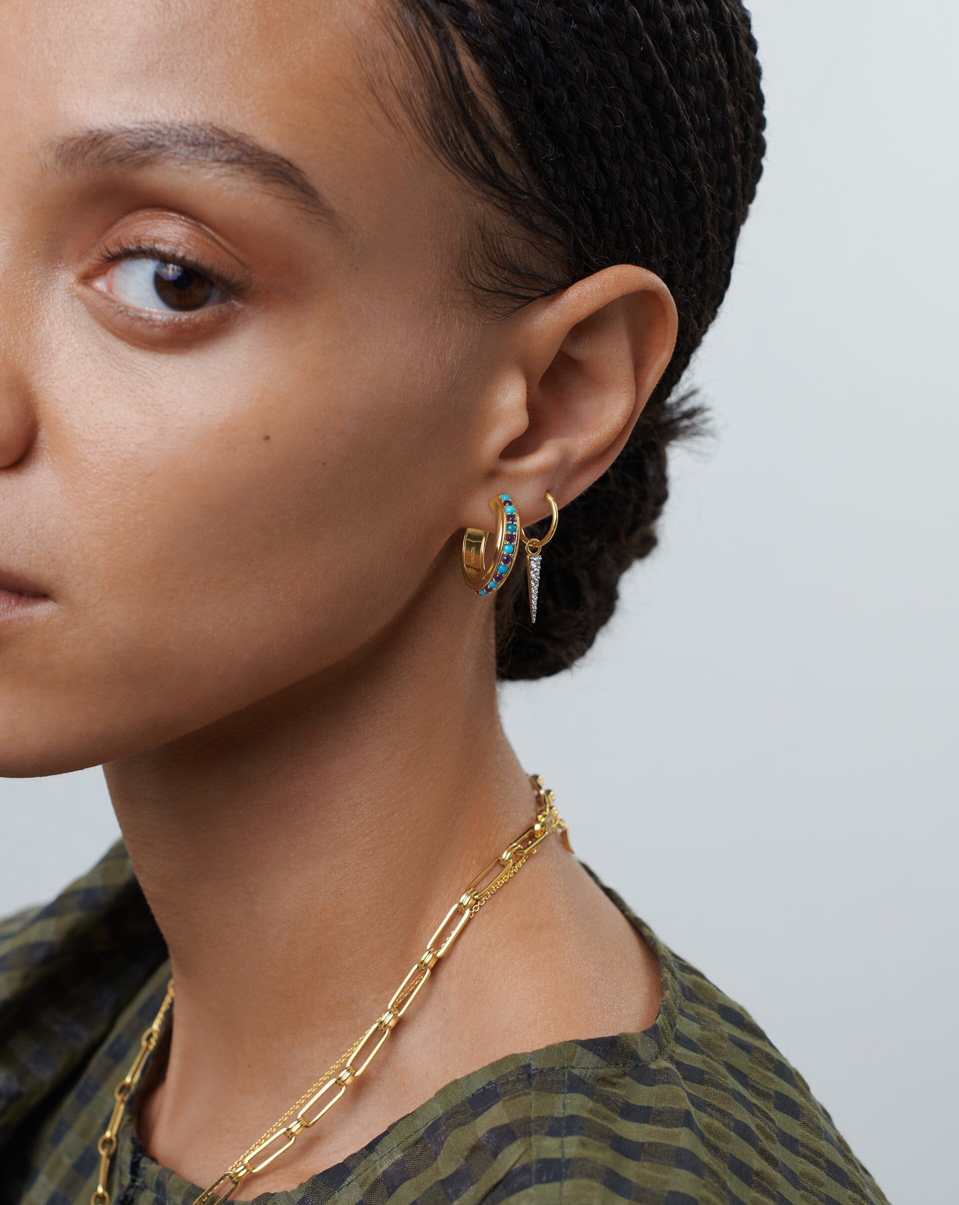 Hot Rox Gemstone Medium Hoop Earrings | 18ct Gold Plated Vermeil/Turquoise & Iolite Earrings Missoma 