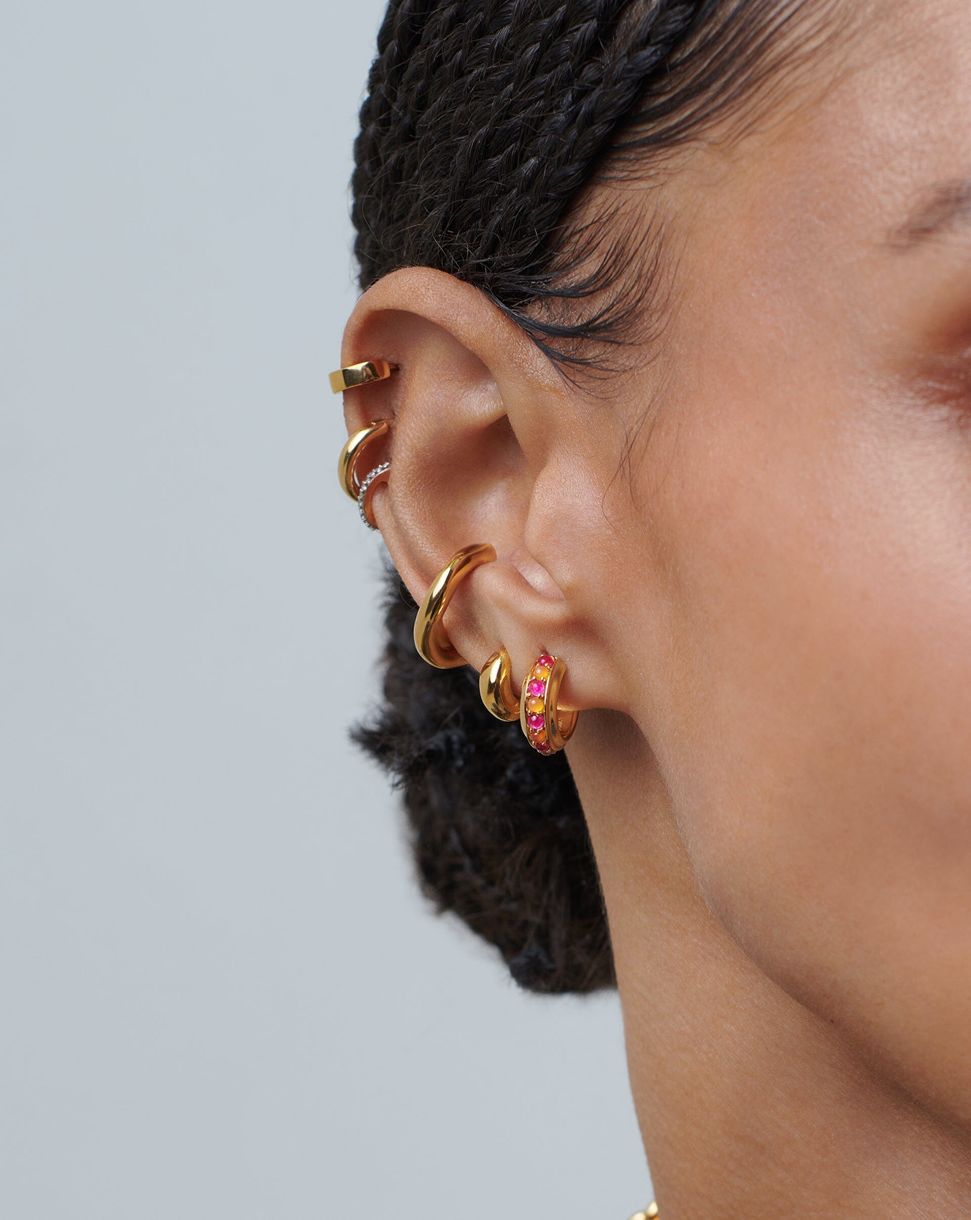 Hot Rox Gemstone Mini Hoop Earrings | 18ct Gold Plated Vermeil/Pink Quartz & Peach Chalcedony Earrings Missoma 