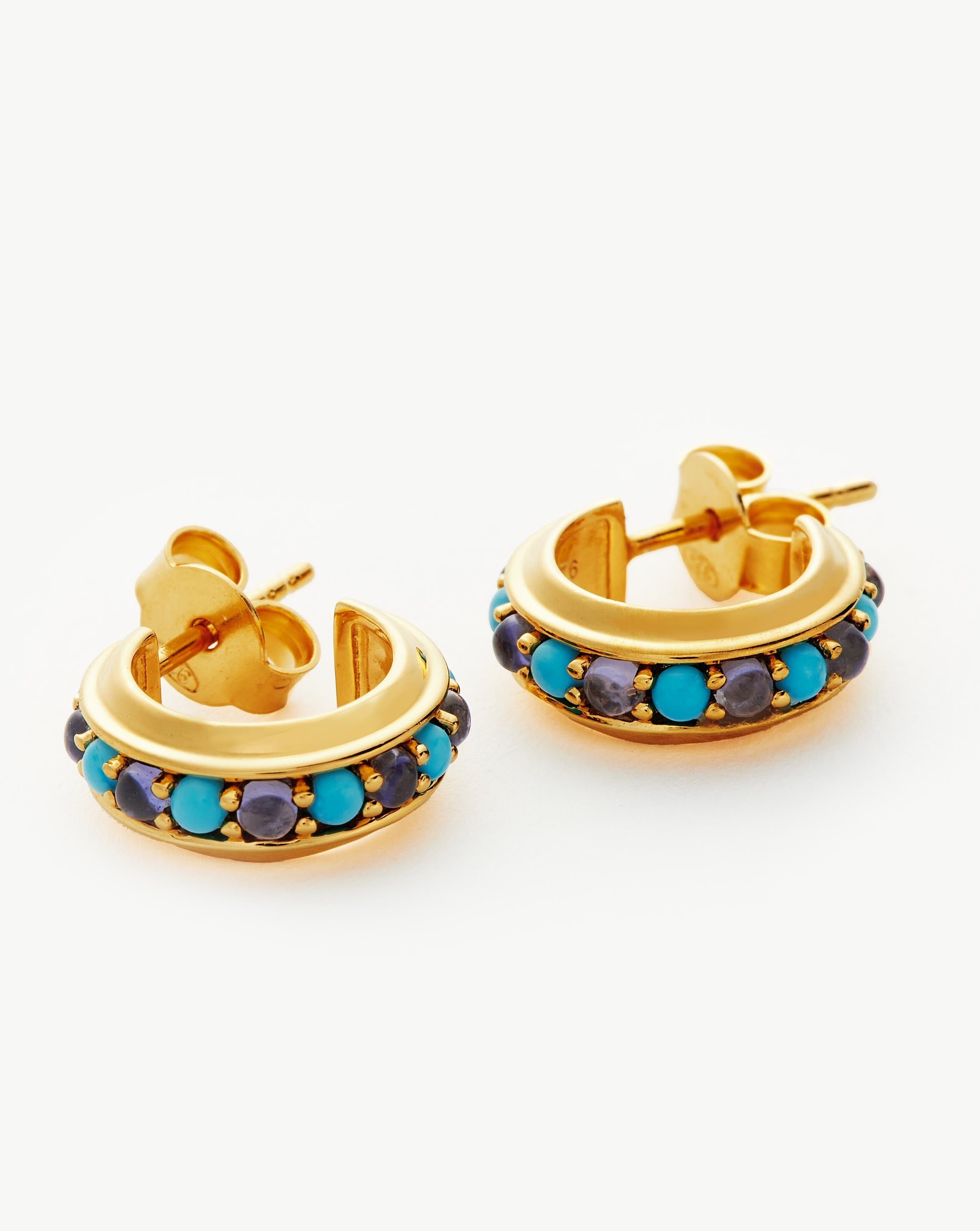 Hot Rox Gemstone Mini Hoop Earrings | 18ct Gold Plated Vermeil/Turquoise & Iolite Earrings Missoma 
