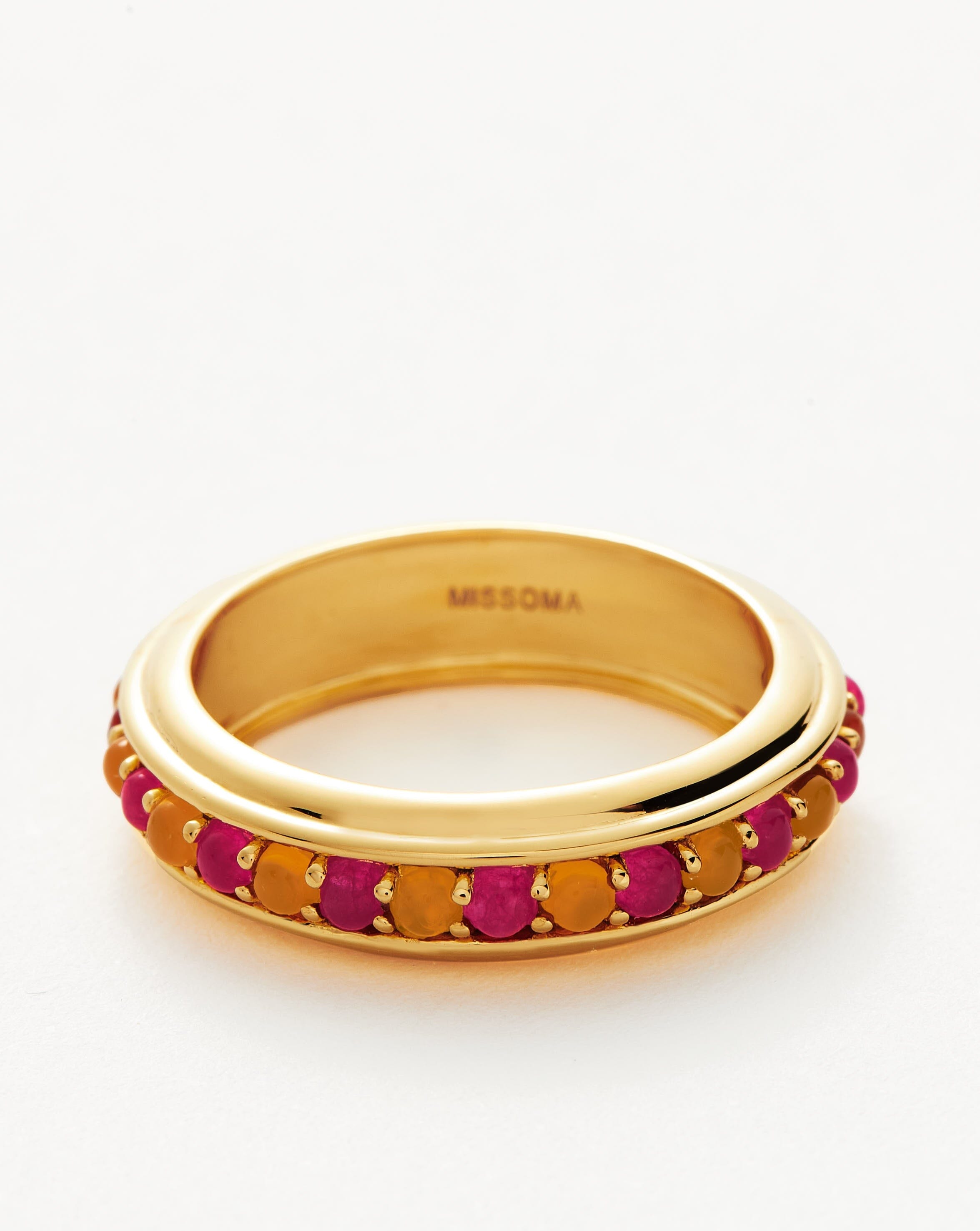Hot Rox Gemstone Stacking Ring | 18ct Gold Plated Vermeil/Pink Quartz & Peach Chalcedony Rings Missoma 