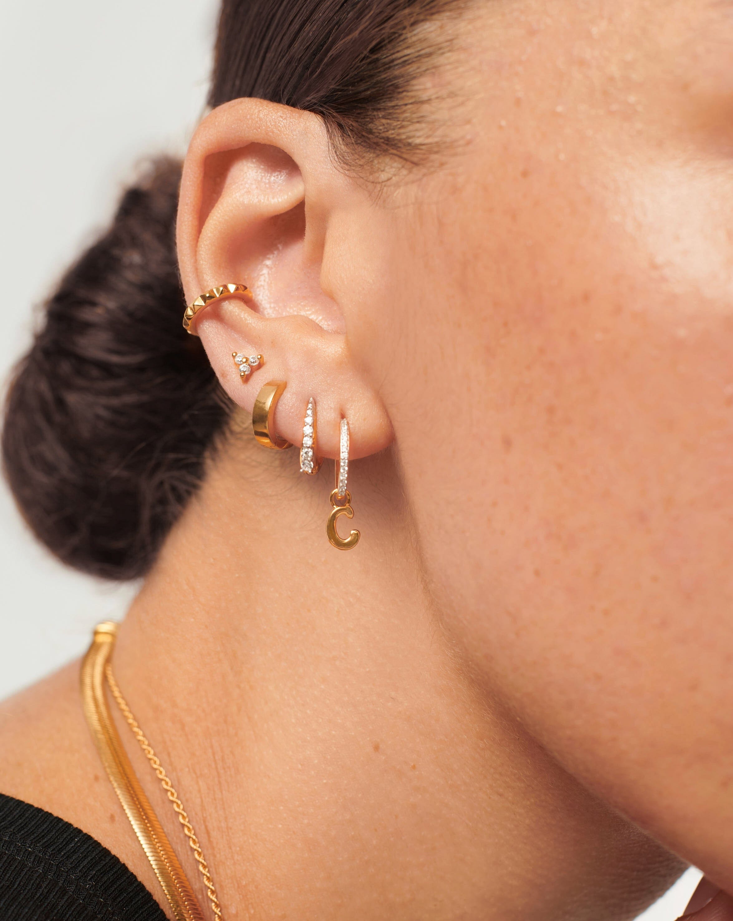 Initial Single Charm Hoop Earring - Initial C | 18ct Gold Plated Vermeil Earrings Missoma 