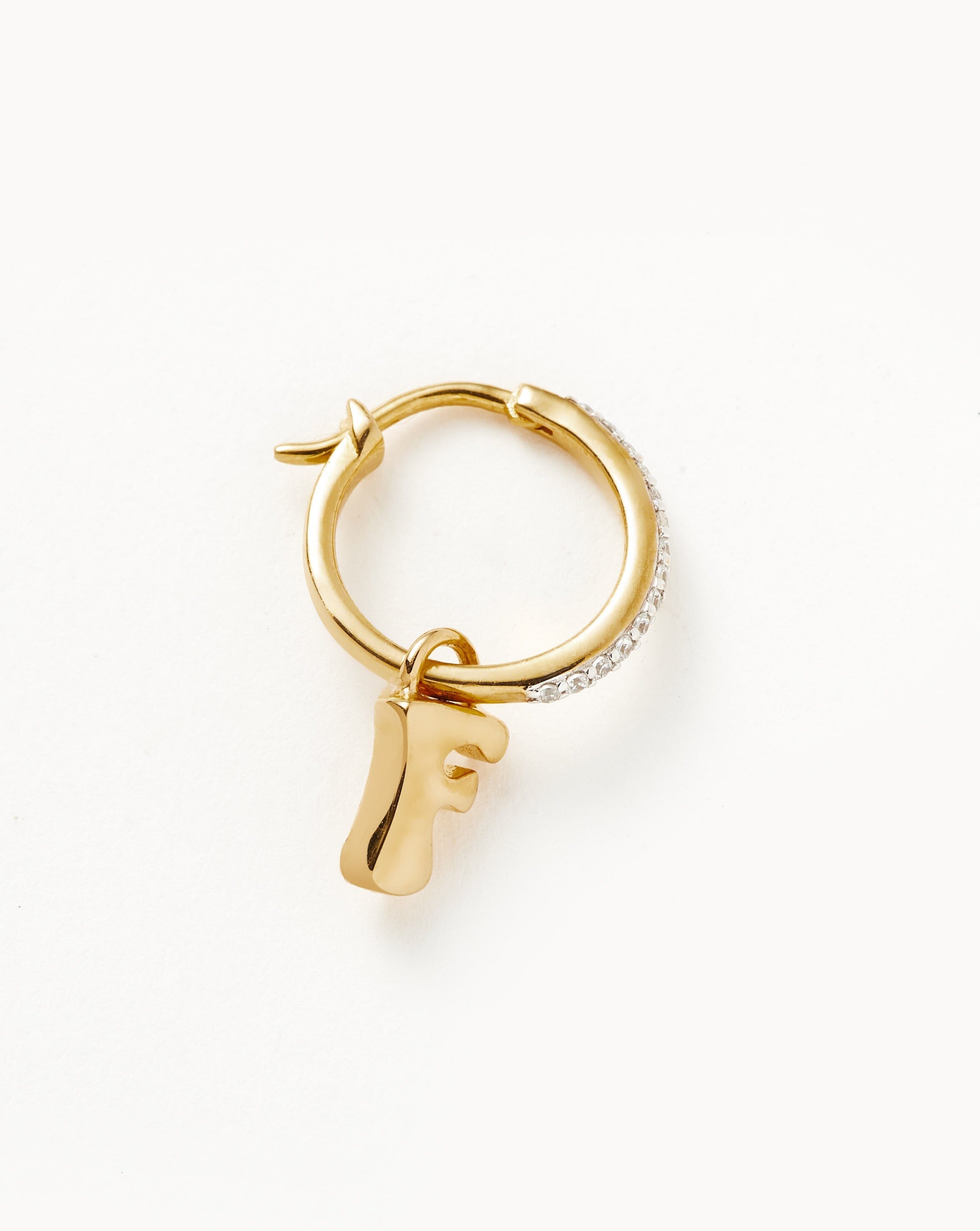 Initial Single Charm Hoop Earring - Initial F | 18ct Gold Plated Vermeil Earrings Missoma 