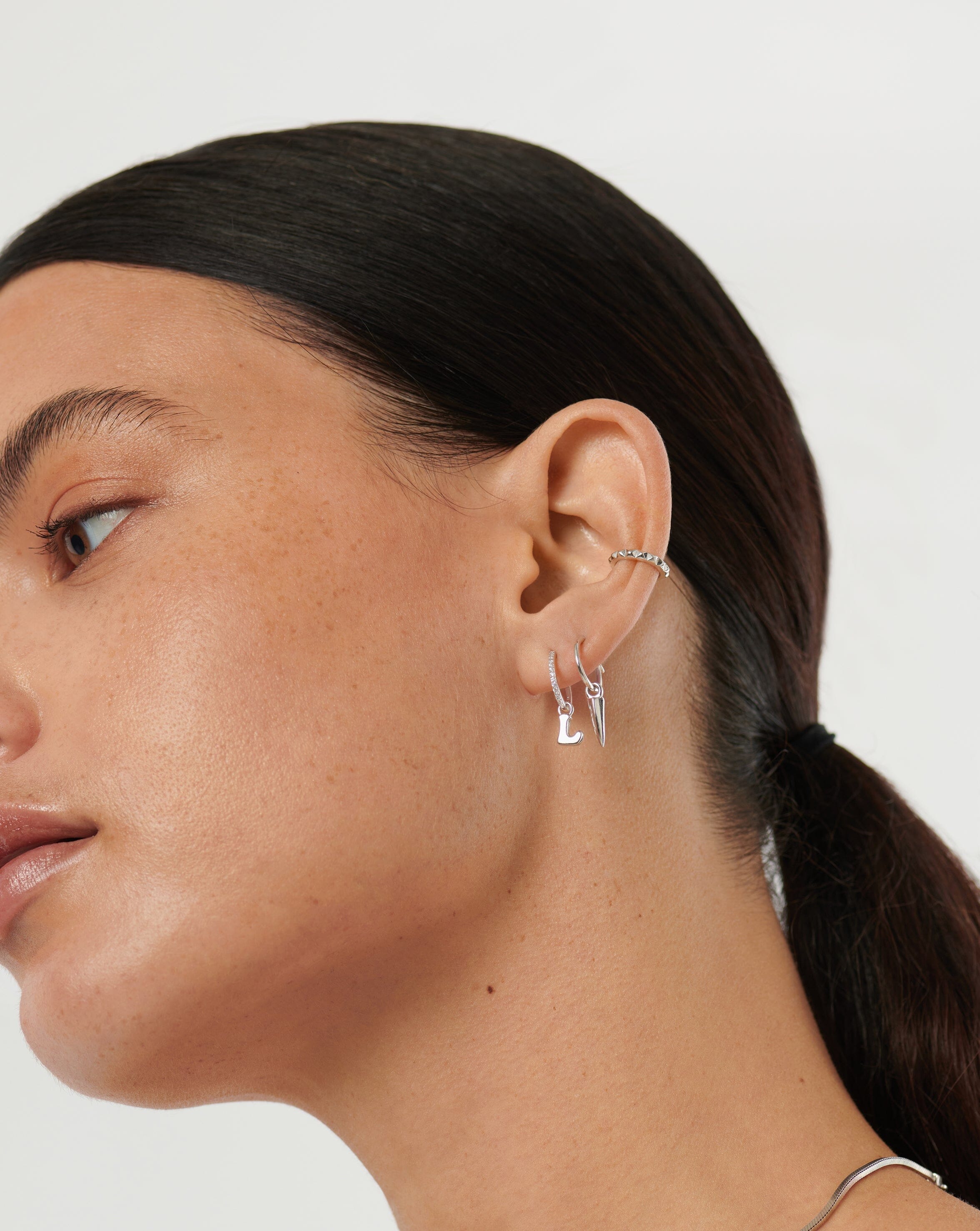 Initial Single Charm Hoop Earring - Initial L | Sterling Silver Earrings Missoma 