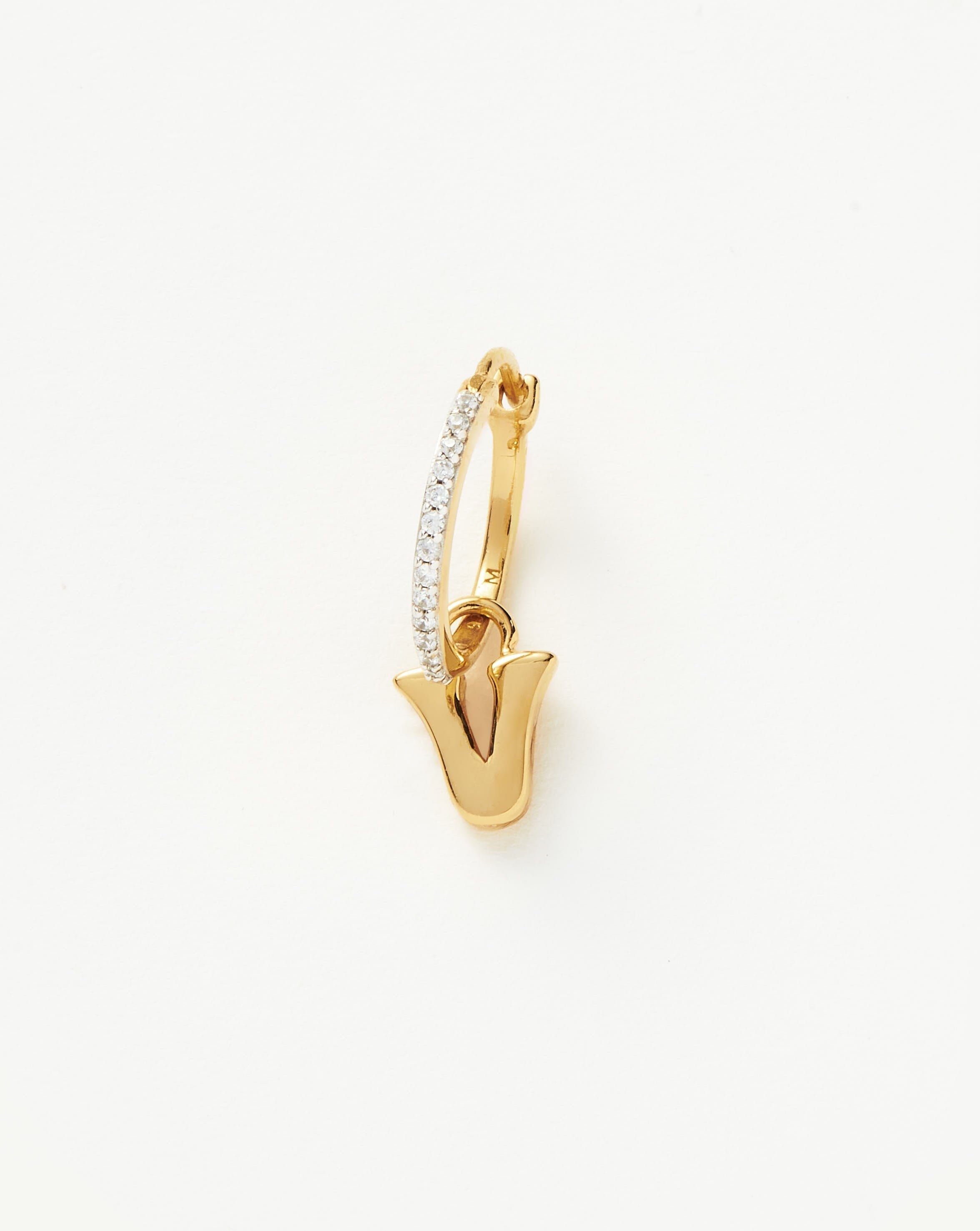 Initial Single Charm Hoop Earring - Initial V | 18ct Gold Plated Vermeil Earrings Missoma 