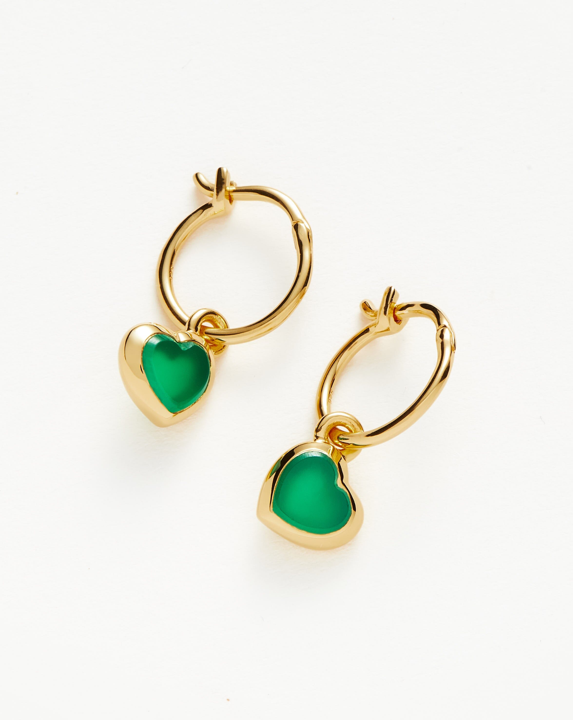 Jelly Heart Charm Mini Hoop Earrings | 18ct Gold Plated Vermeil/Green Chalcedony Earrings Missoma 