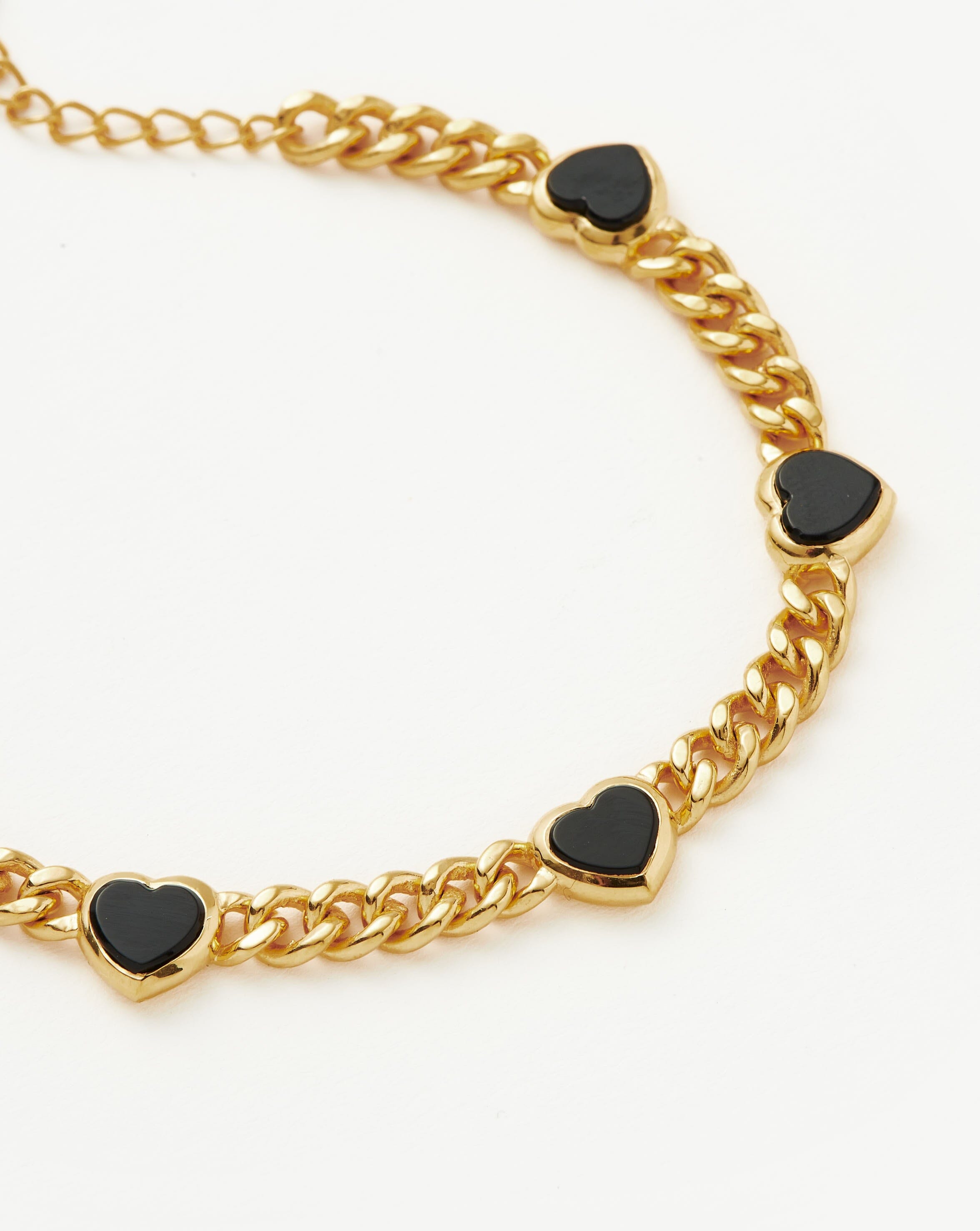 Jelly Heart Gemstone Charm Bracelet | 18ct Gold Plated/Black Onyx Bracelets Missoma 