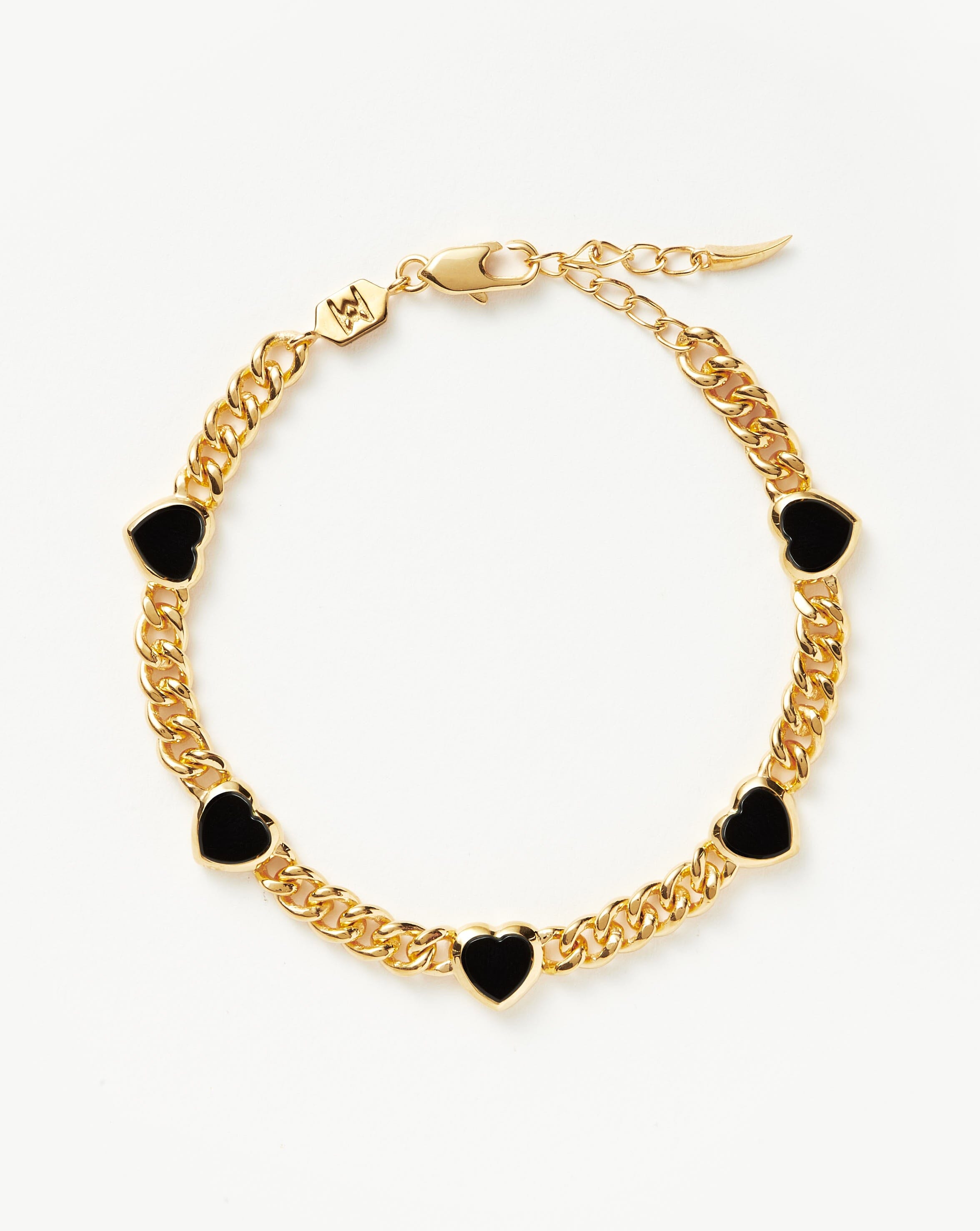 Jelly Heart Gemstone Charm Bracelet | 18ct Gold Plated/Black Onyx Bracelets Missoma 