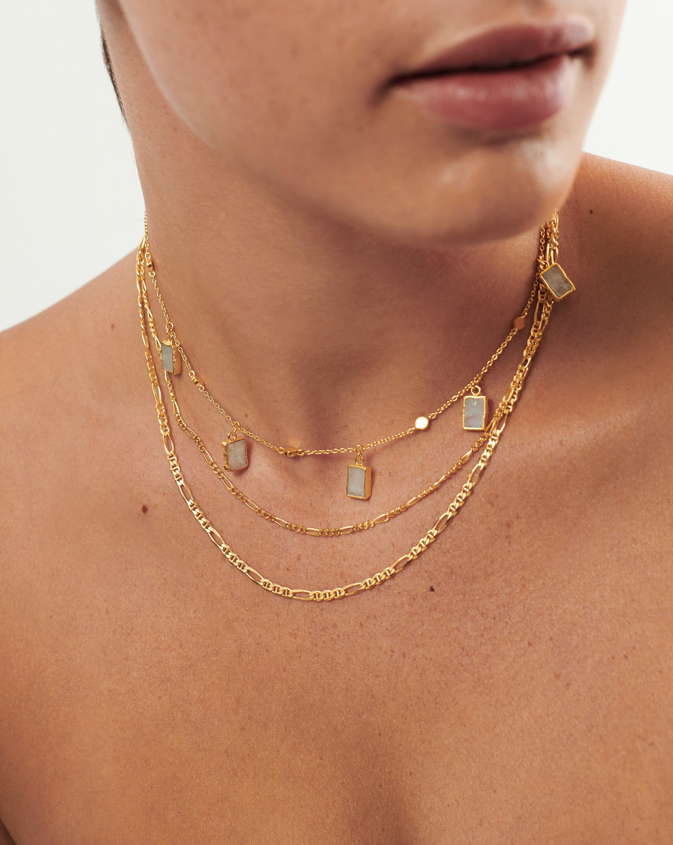 Lena Rainbow Moonstone Necklace Set | 18ct Gold Plated Vermeil/Rainbow Moonstone Layering Sets Missoma 