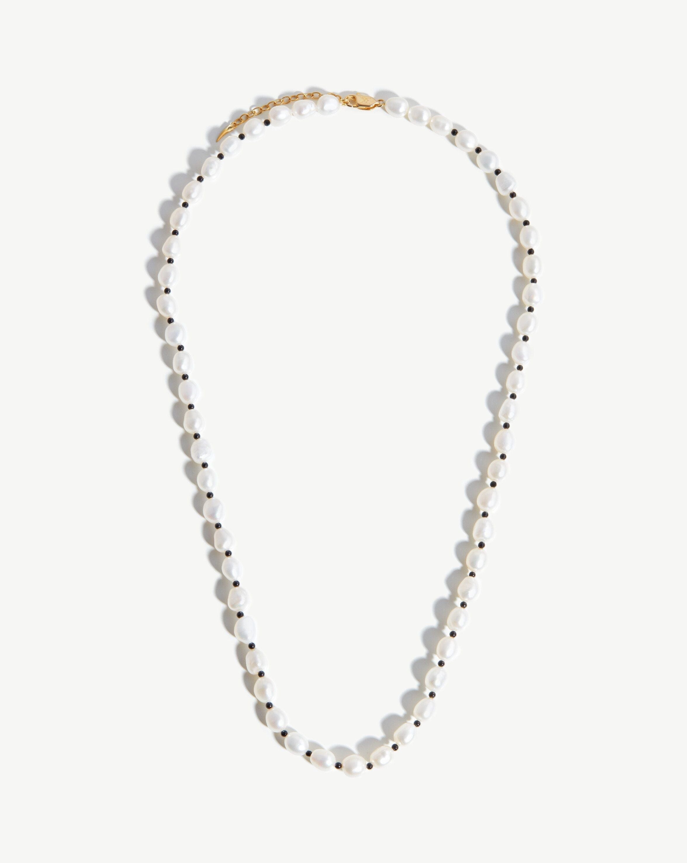 Long Pearl Beaded Gemstone Necklace | 18ct Gold Plated/Pearl & Black Onyx Necklaces Missoma 