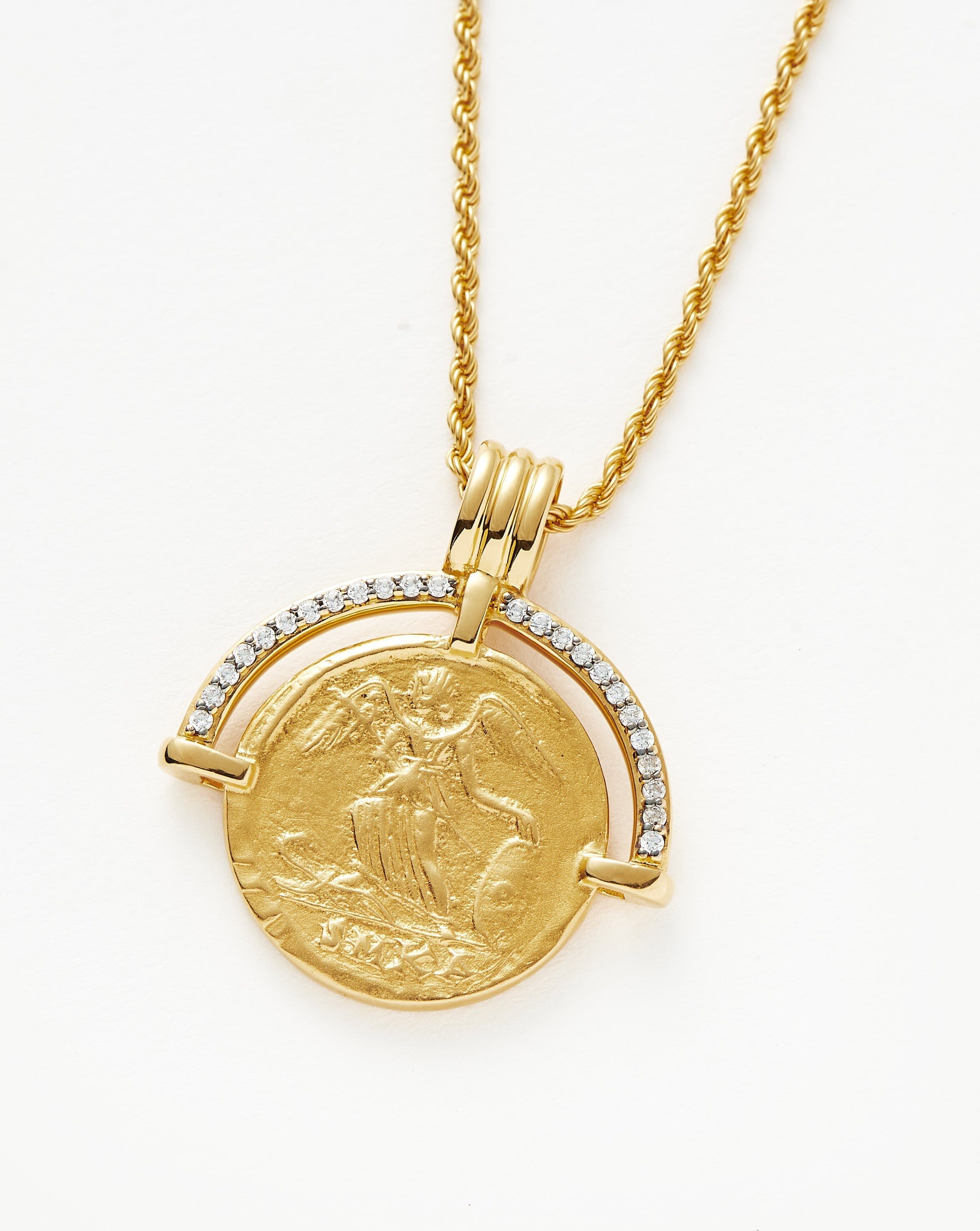 Lucy Williams Engravable Fortuna Arc Coin Pendant Necklace | 18ct Gold Plated/Cubic Zirconia Necklaces Missoma 