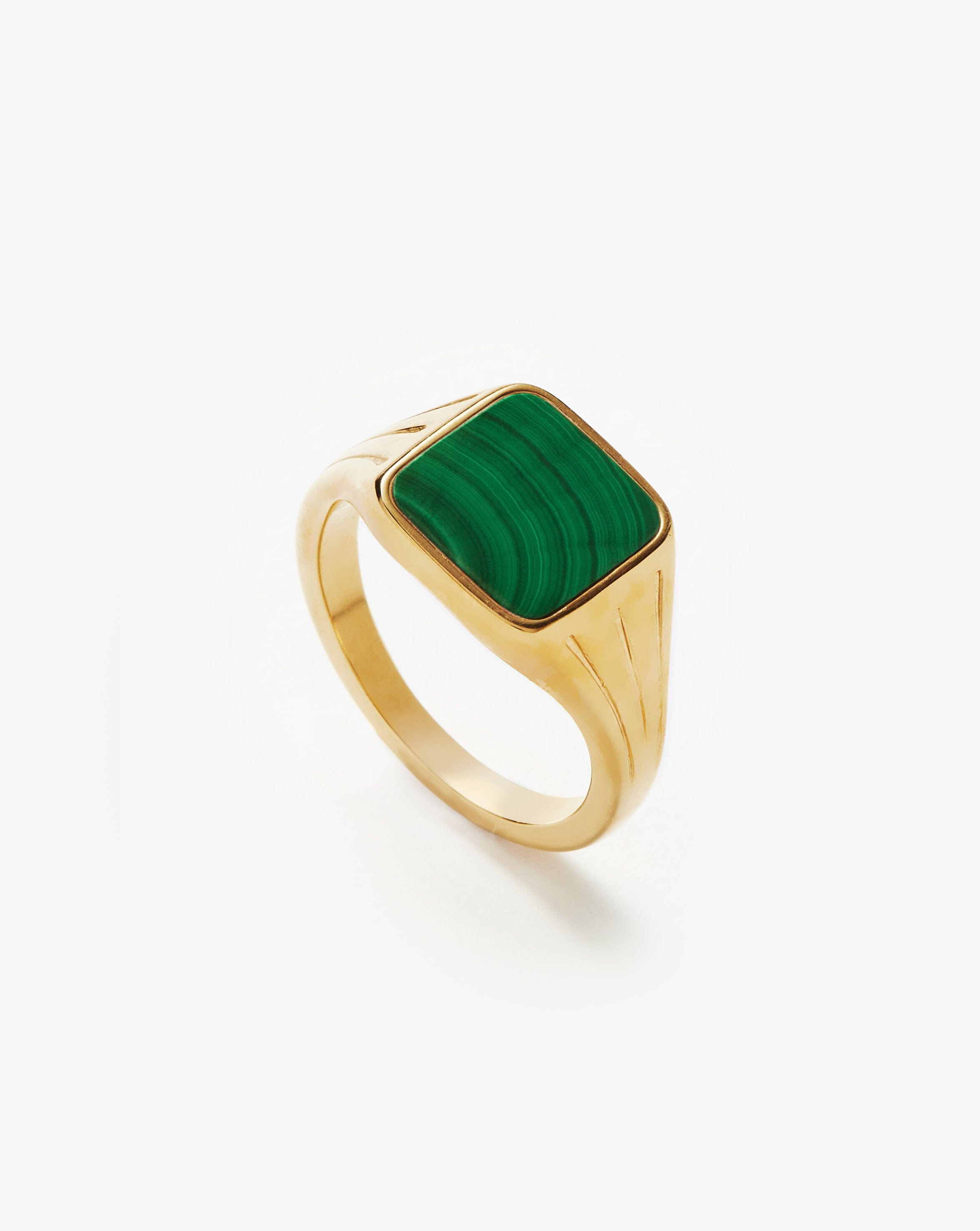 Lucy Williams Square Signet Ring | 18ct Gold Plated Vermeil/Malachite Rings Missoma 