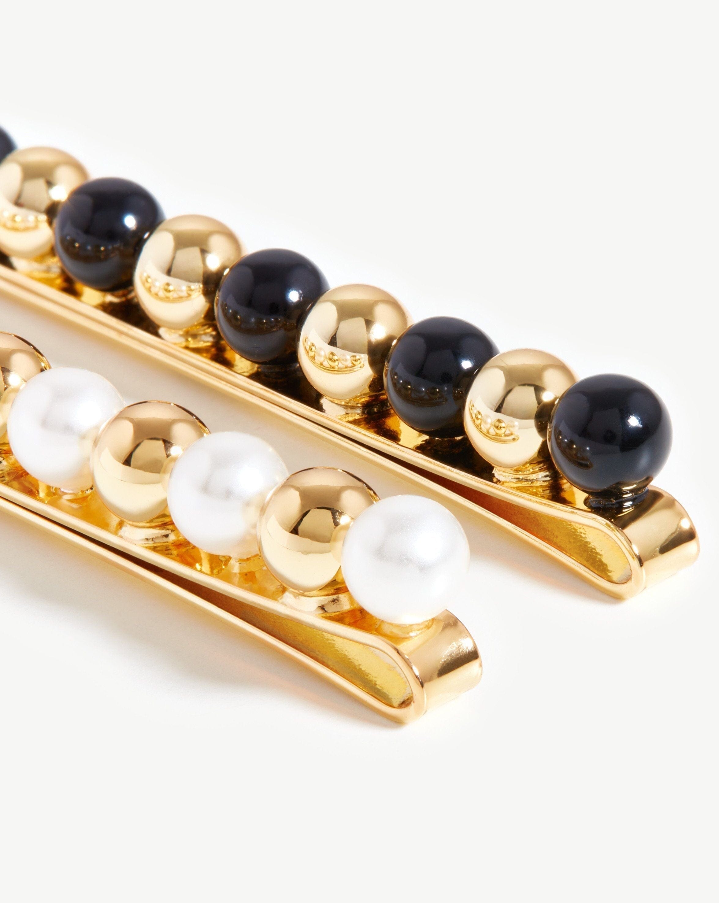 Mini Sphere Beaded Hair Clip Set | 18ct Gold Plated/Faux Pearl and Black Bead Hair Clips Missoma 