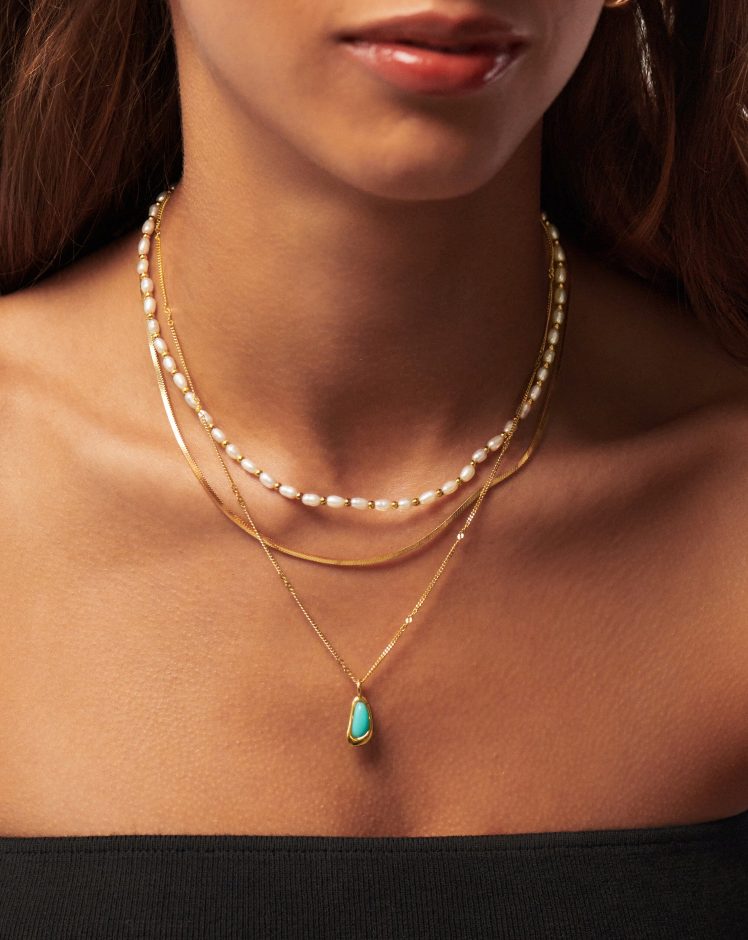 Molten Gemstone Bean Pendant Necklace | 18ct Gold Plated Vermeil/Turquoise Necklaces Missoma 