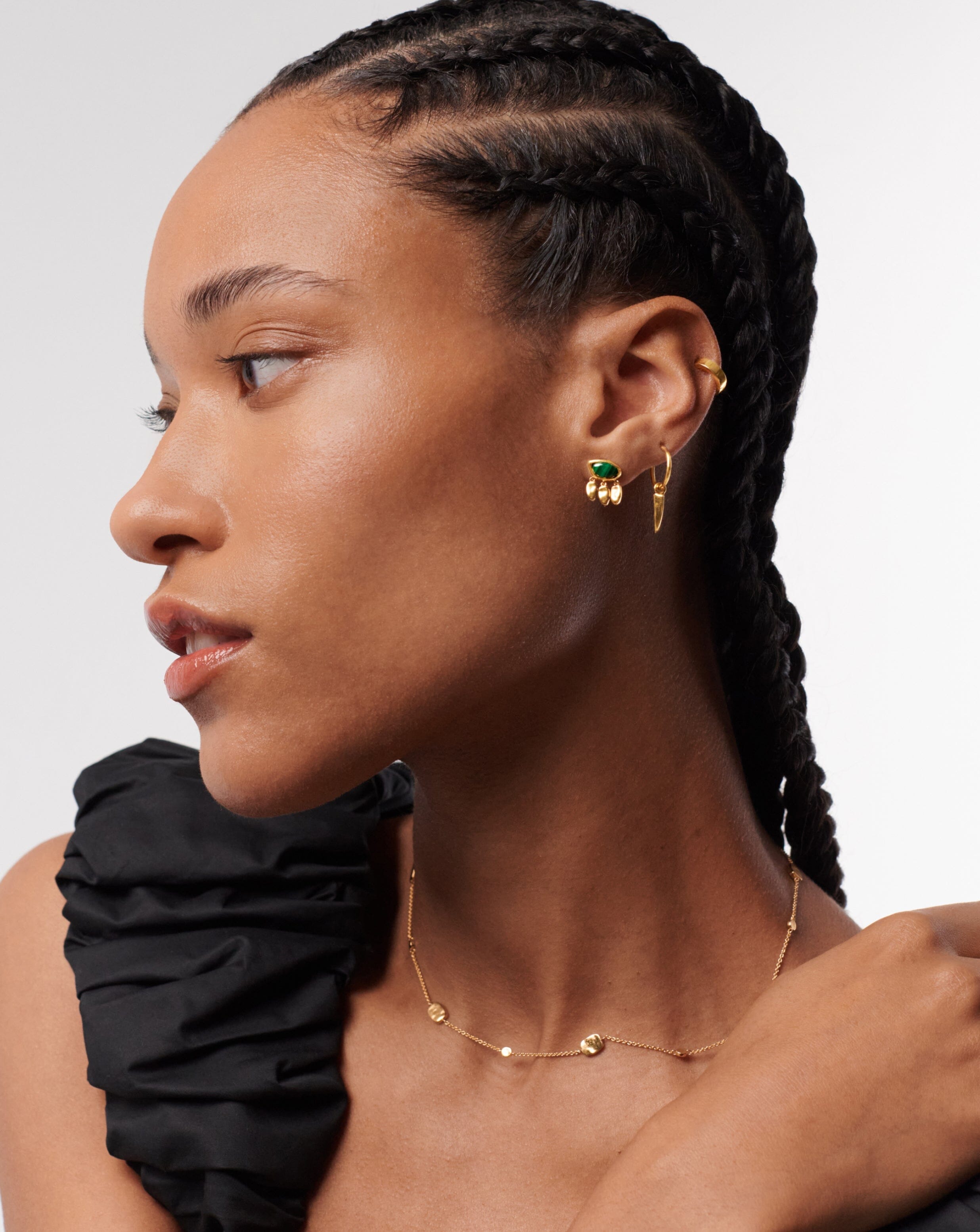 Molten Gemstone Charm Stud Earrings | 18ct Gold Plated Vermeil/Malachite Earrings Missoma 