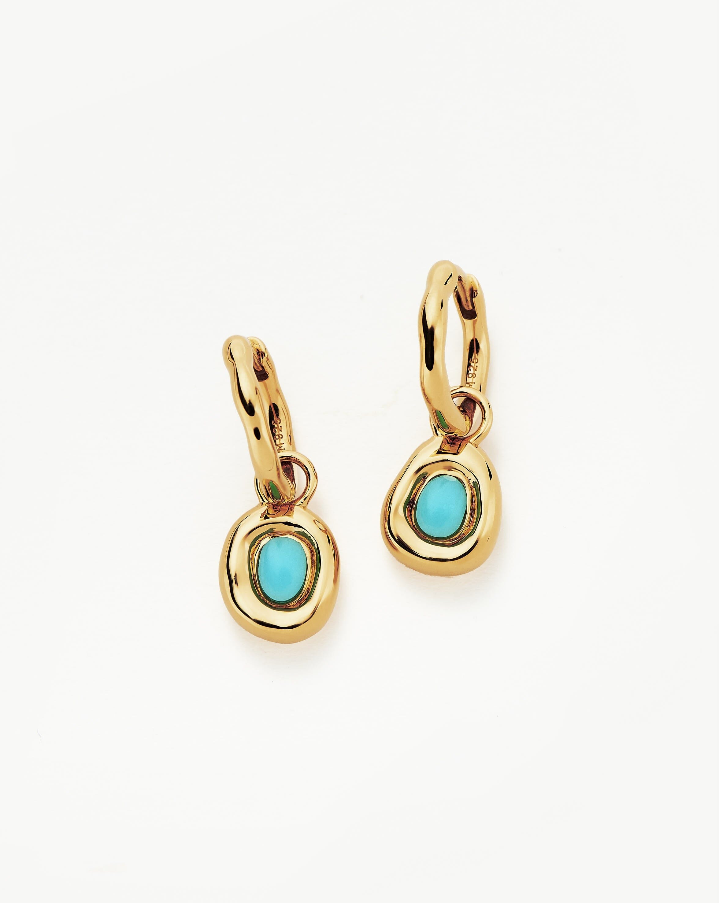 Molten Gemstone Doughnut Charm Mini Hoop Earrings | 18ct Gold Plated Vermeil/Turquoise Earrings Missoma 