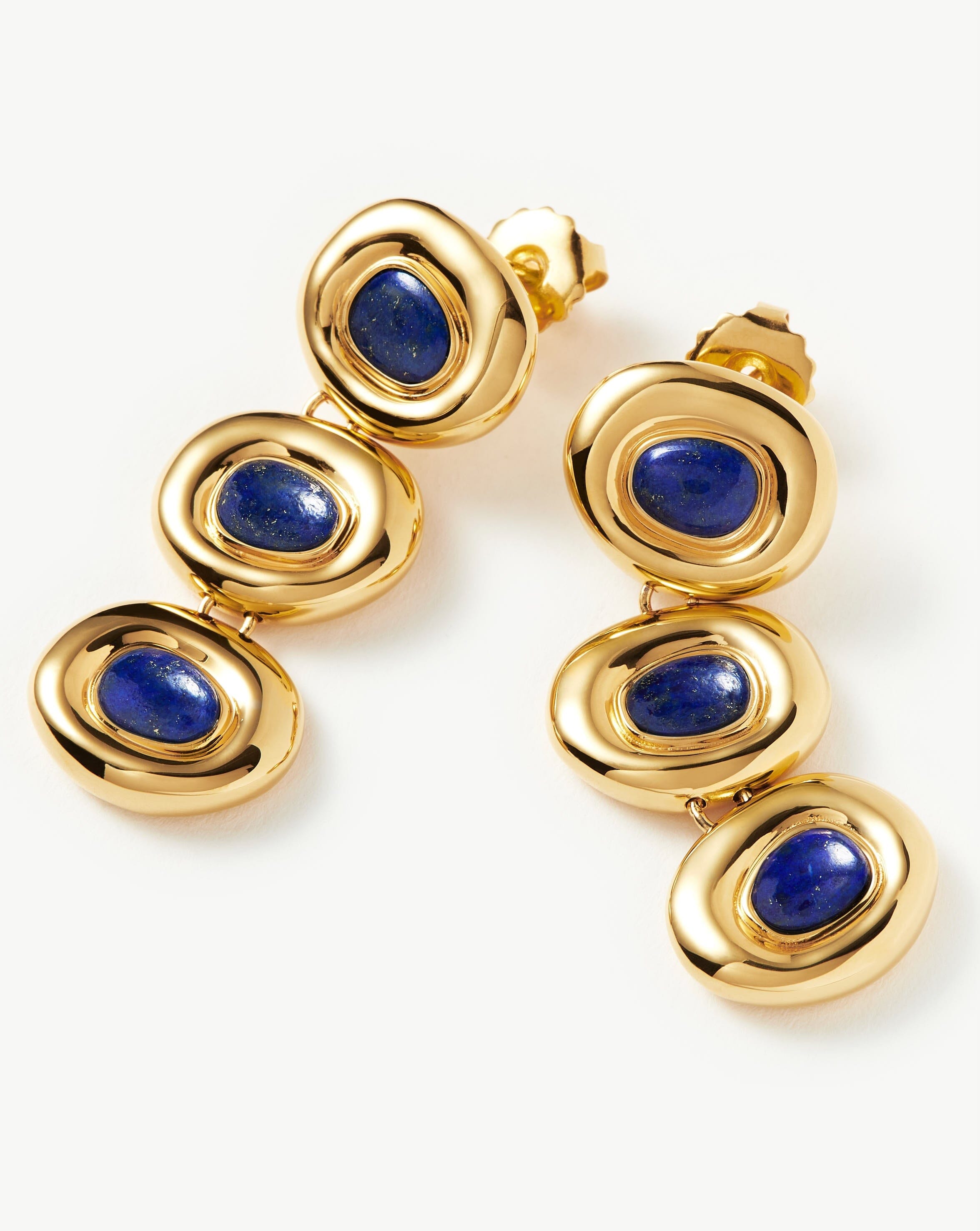 Molten Gemstone Doughnut Triple Charm Drop Earrings | 18ct Gold Plated/Lapis Earrings Missoma 