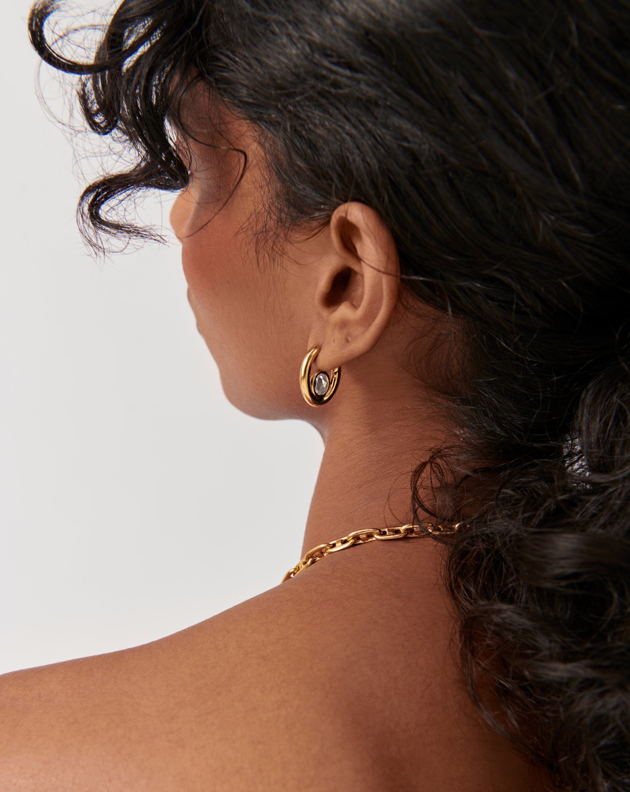 Oval Stone Medium Hoop Earrings | 18ct Gold Plated Vermeil/Cubic Zirconia Earrings Missoma 