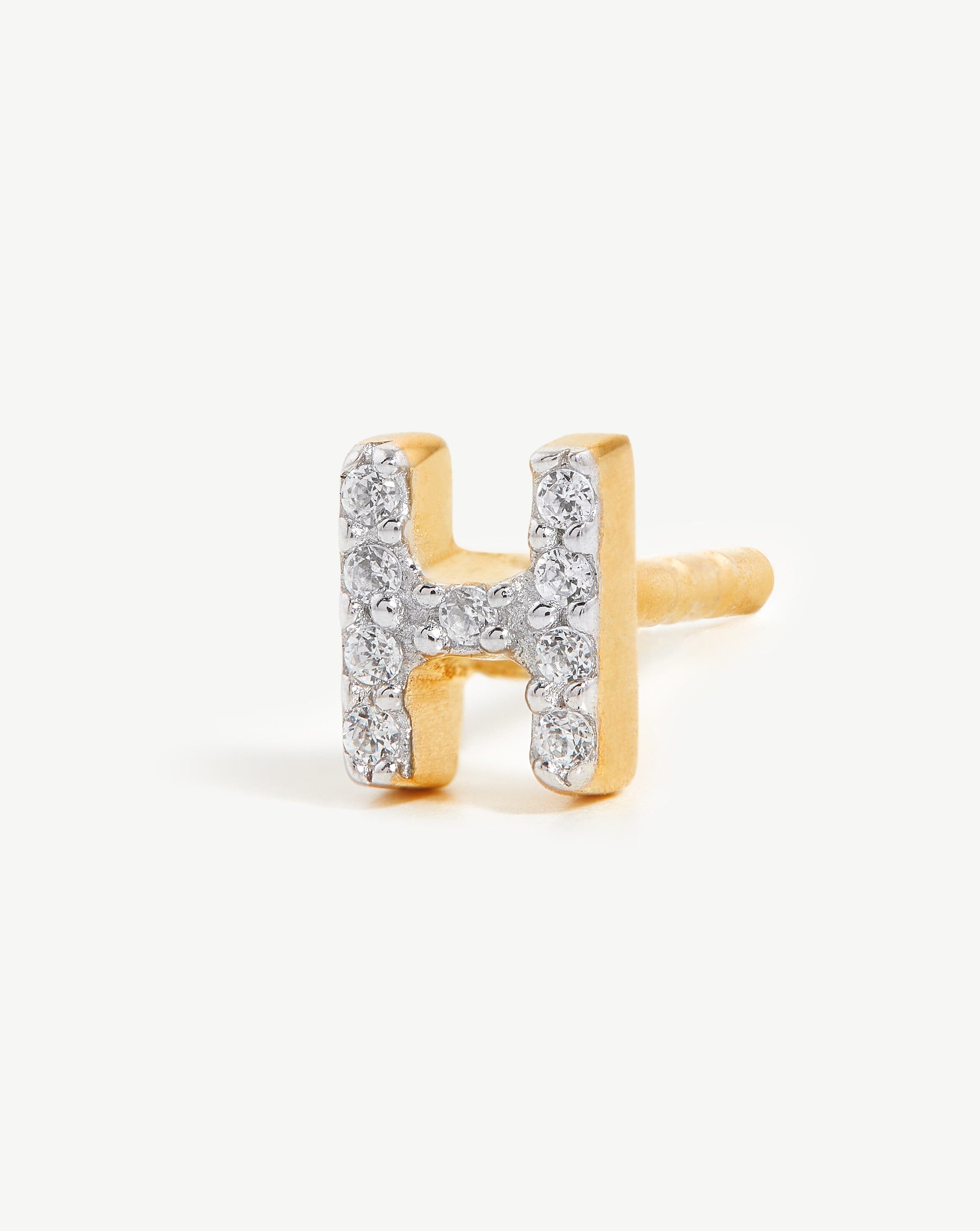 Pave Initial Single Stud Earring - Initial H | 18ct Gold Plated Vermeil/Cubic Zirconia Earrings Missoma 