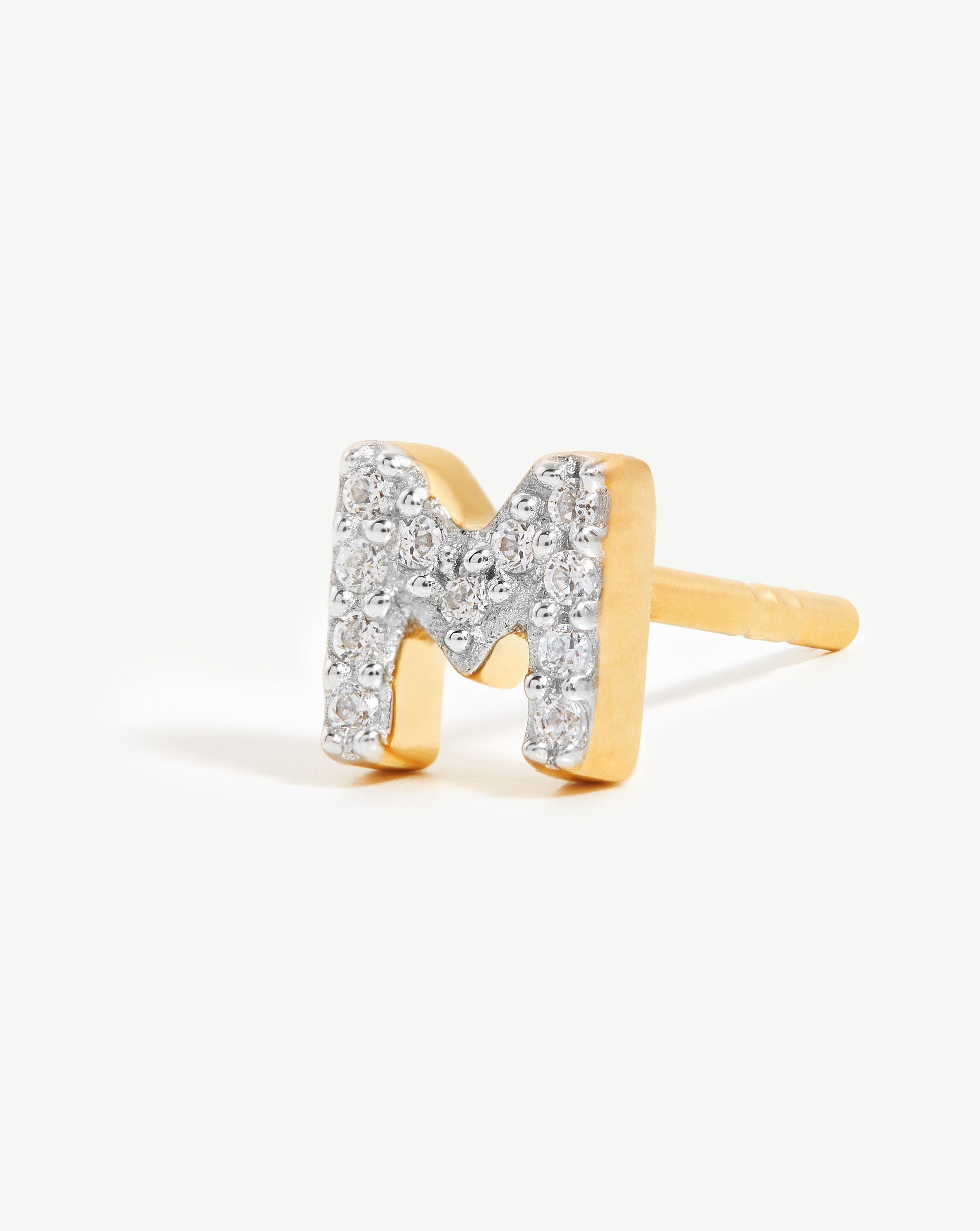 Pave Initial Single Stud Earring - Initial M | 18ct Gold Plated Vermeil/Cubic Zirconia Earrings Missoma 