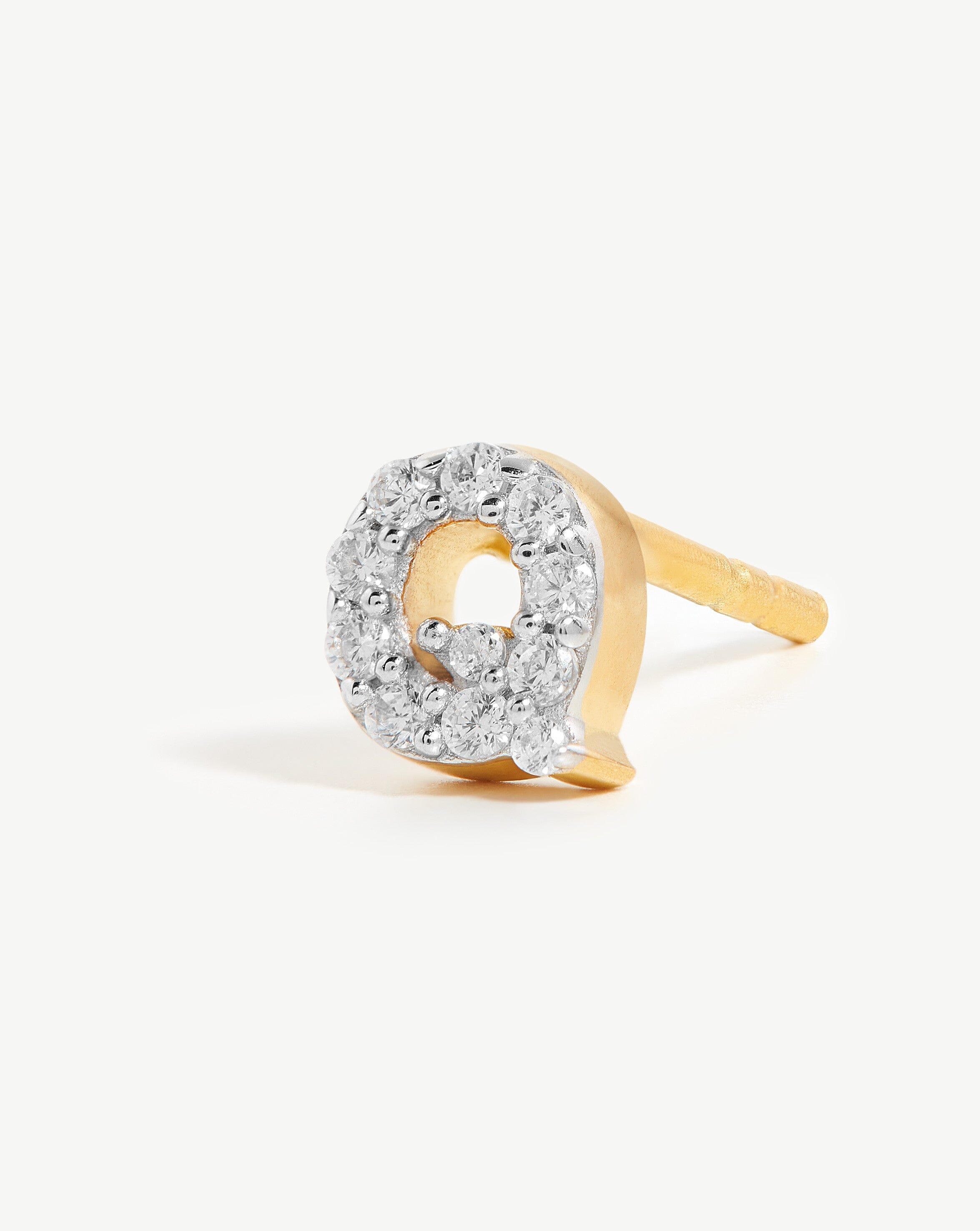 Pave Initial Single Stud Earring - Initial Q | 18ct Gold Plated Vermeil/Cubic Zirconia Earrings Missoma 