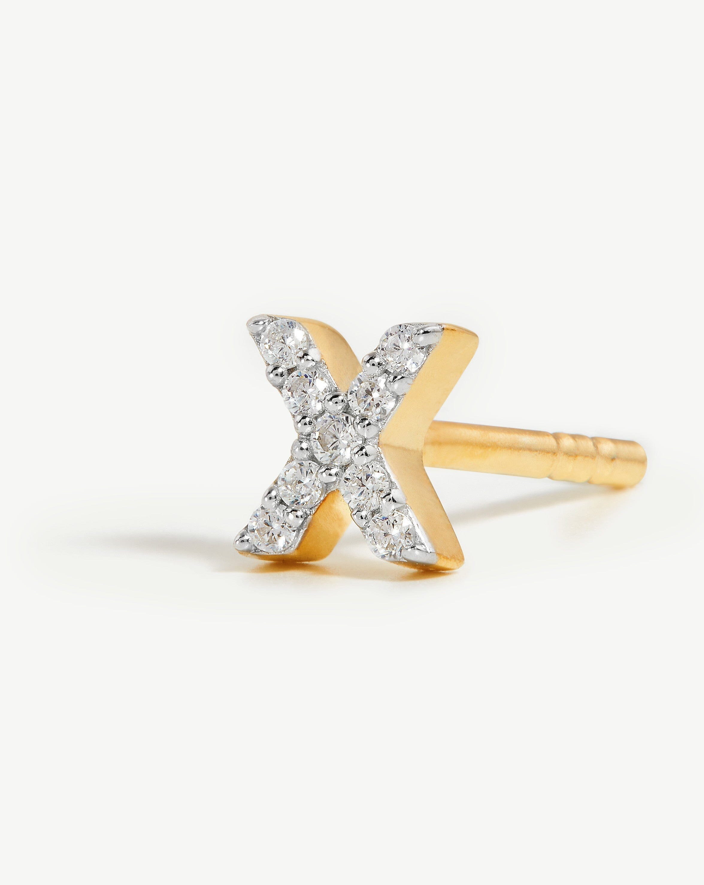Pave Initial Single Stud Earring - Initial X | 18ct Gold Plated Vermeil/Cubic Zirconia Earrings Missoma 