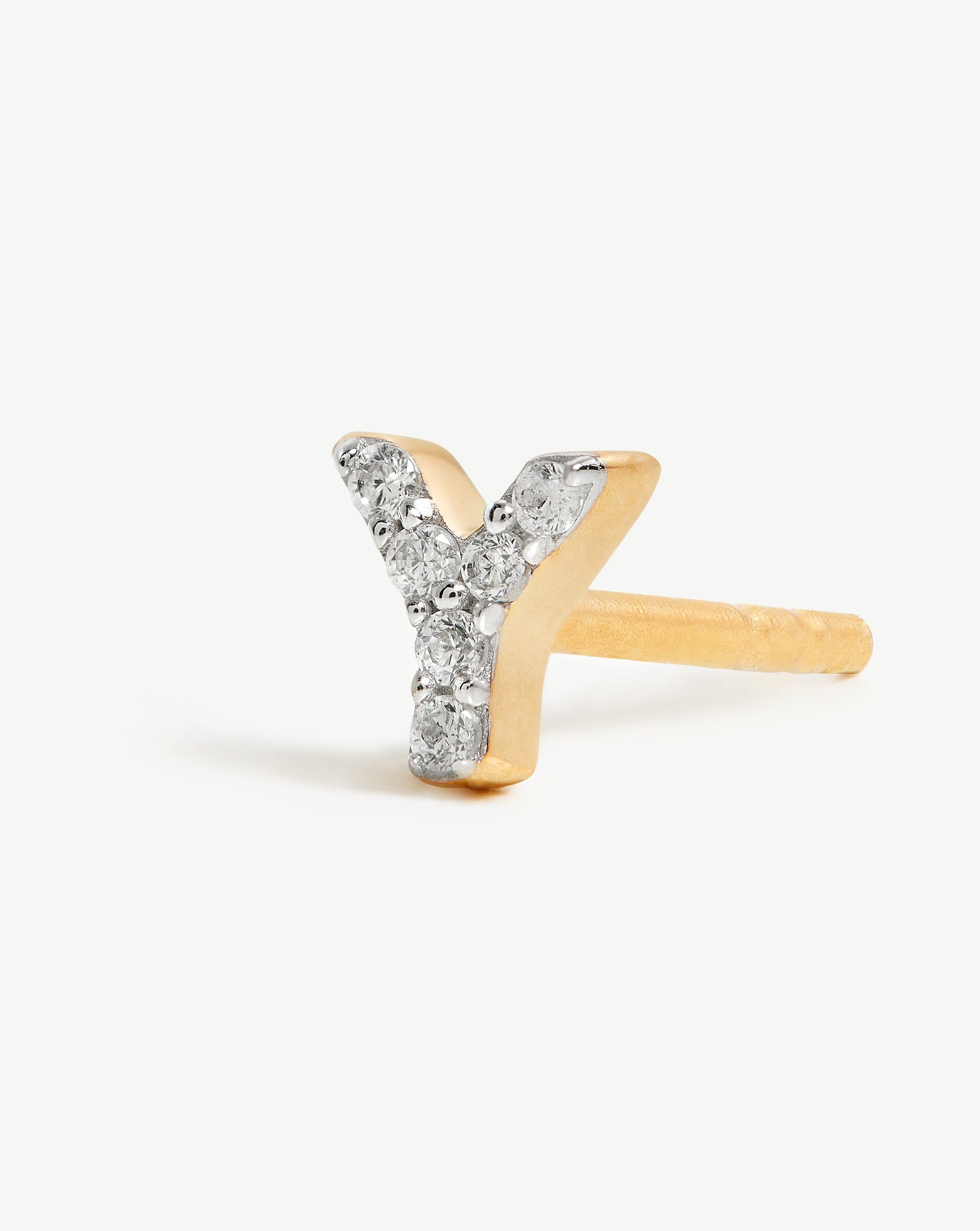 Pave Initial Single Stud Earring - Initial Y | 18ct Gold Plated Vermeil/Cubic Zirconia Earrings Missoma 