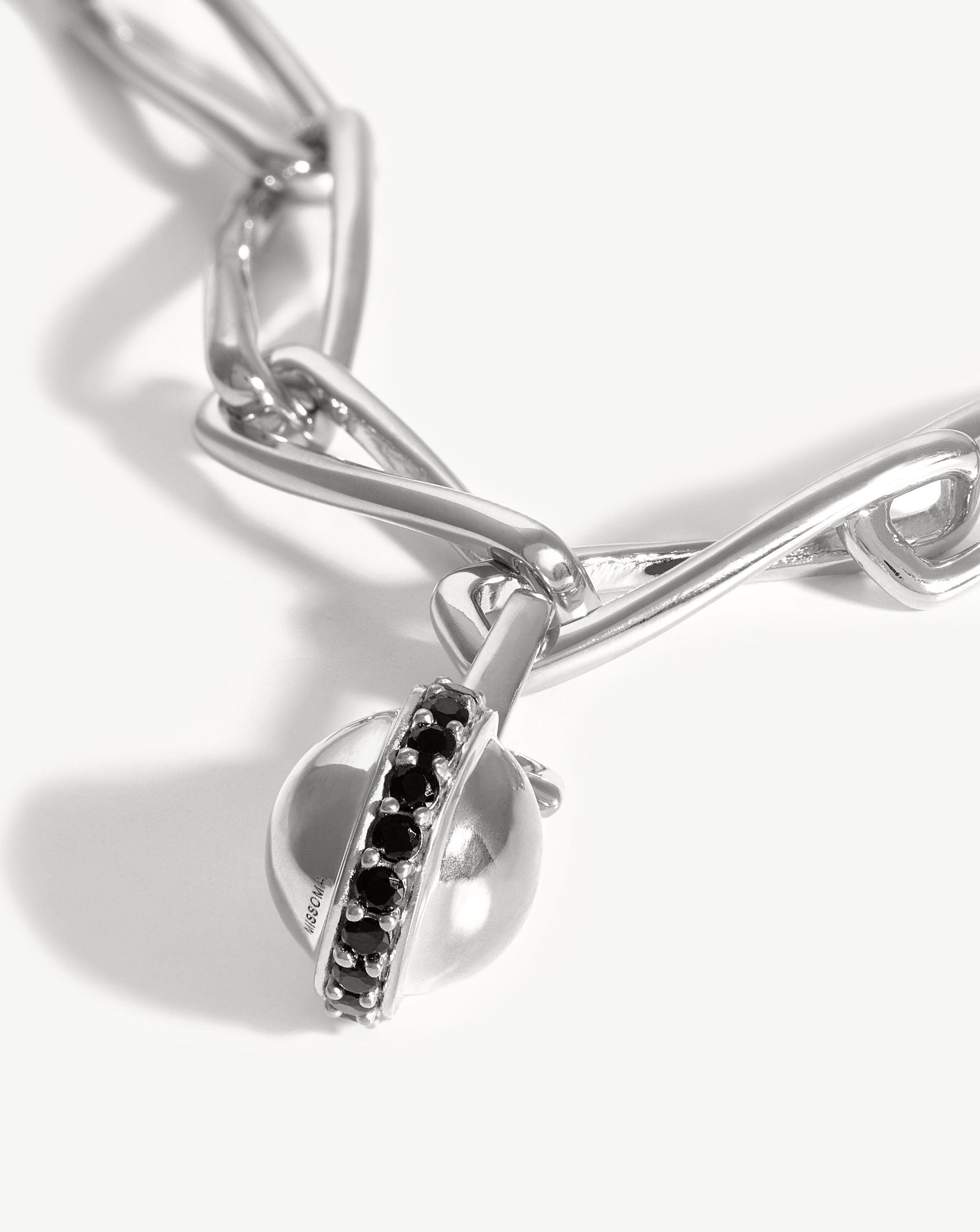 Pave Sphere Twisted Link Chain Bracelet | Silver Plated/Black Spinel Bracelets Missoma 