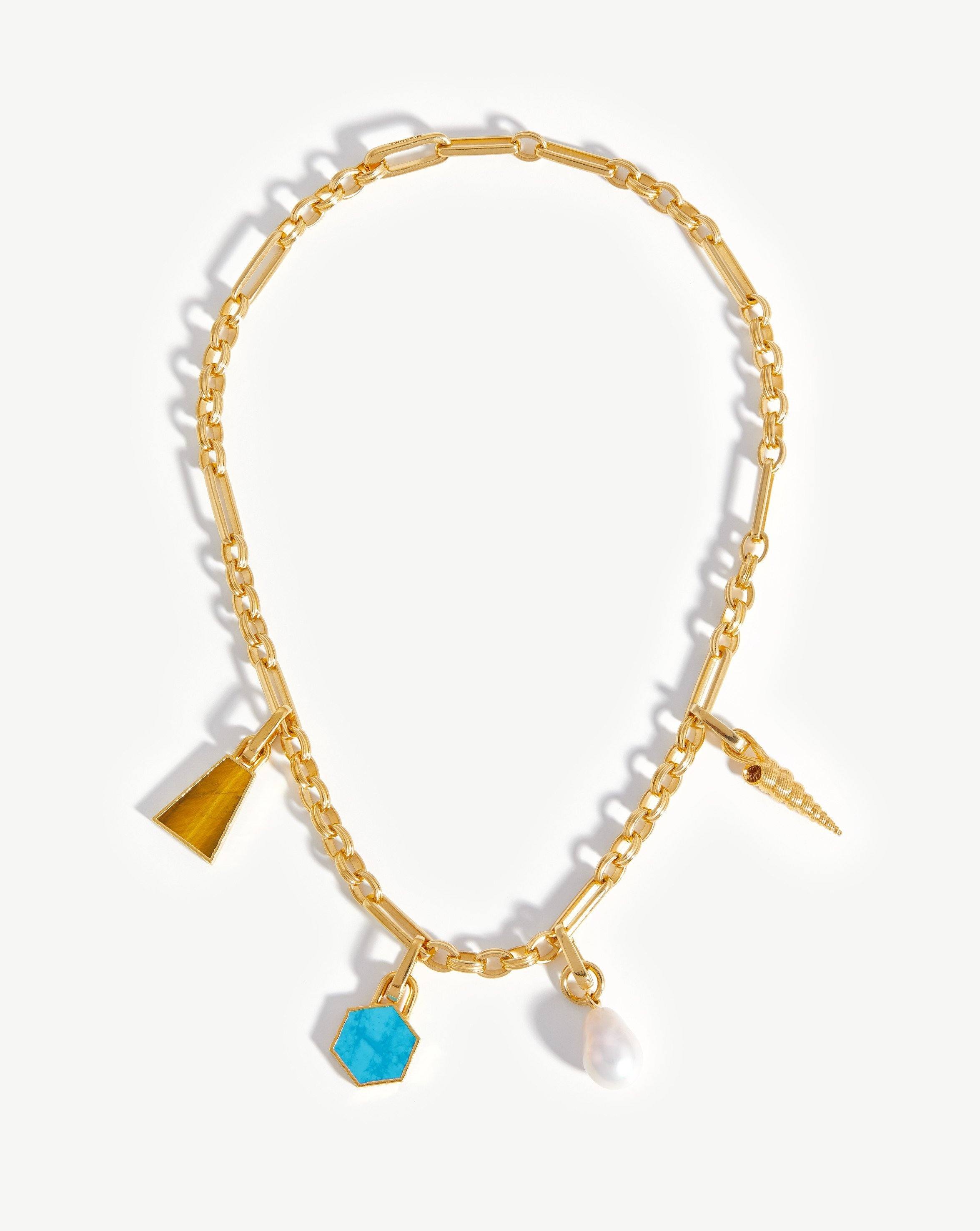 Pearl & Shell Gemstone Charm Necklace Necklaces Missoma 18ct Gold Plated/Pearl, Turquoise & Tiger's Eye 
