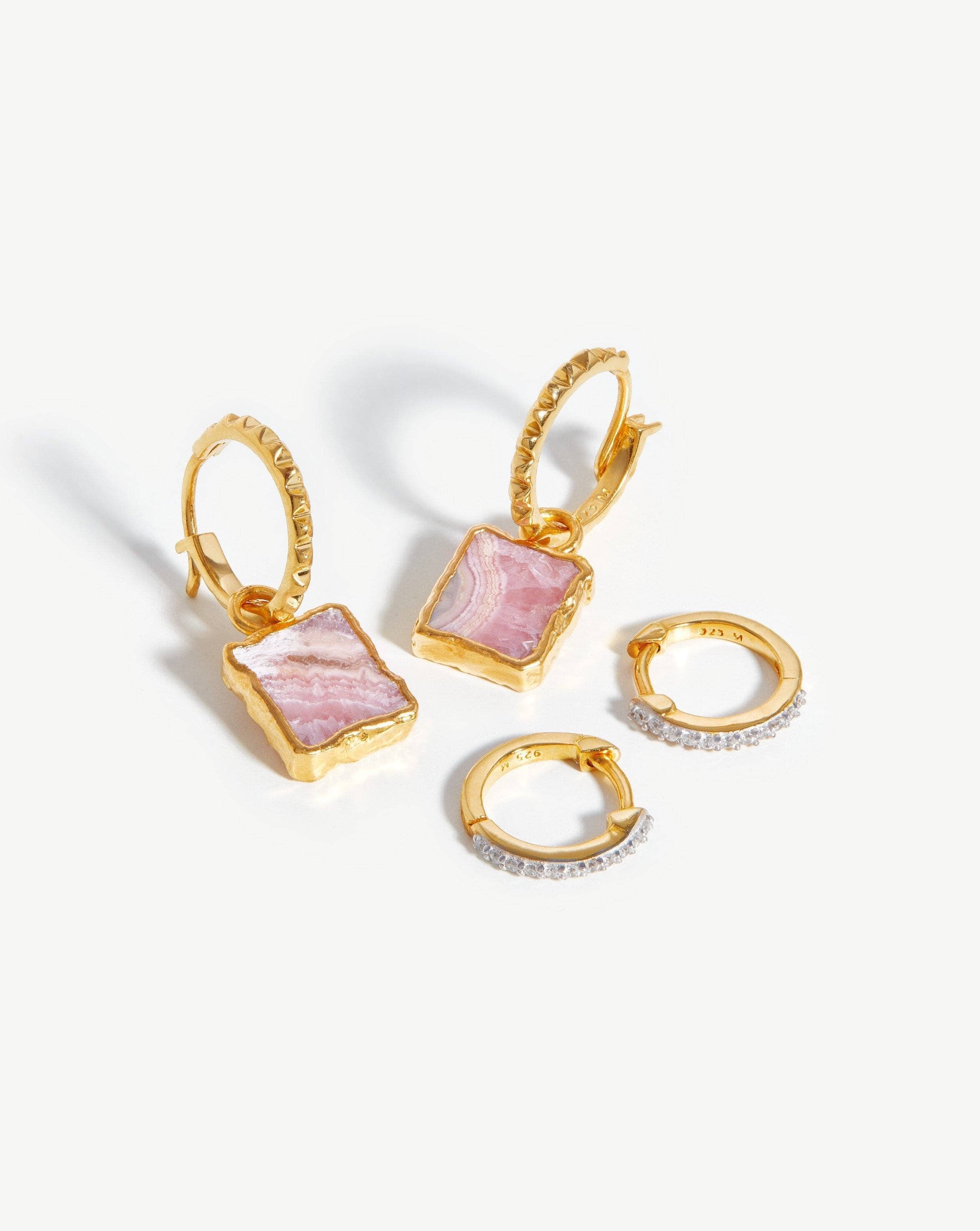 Pyramid Pave Huggies Earring Set | 18ct Gold Plated Vermeil/Rhodochrosite Earrings Missoma 