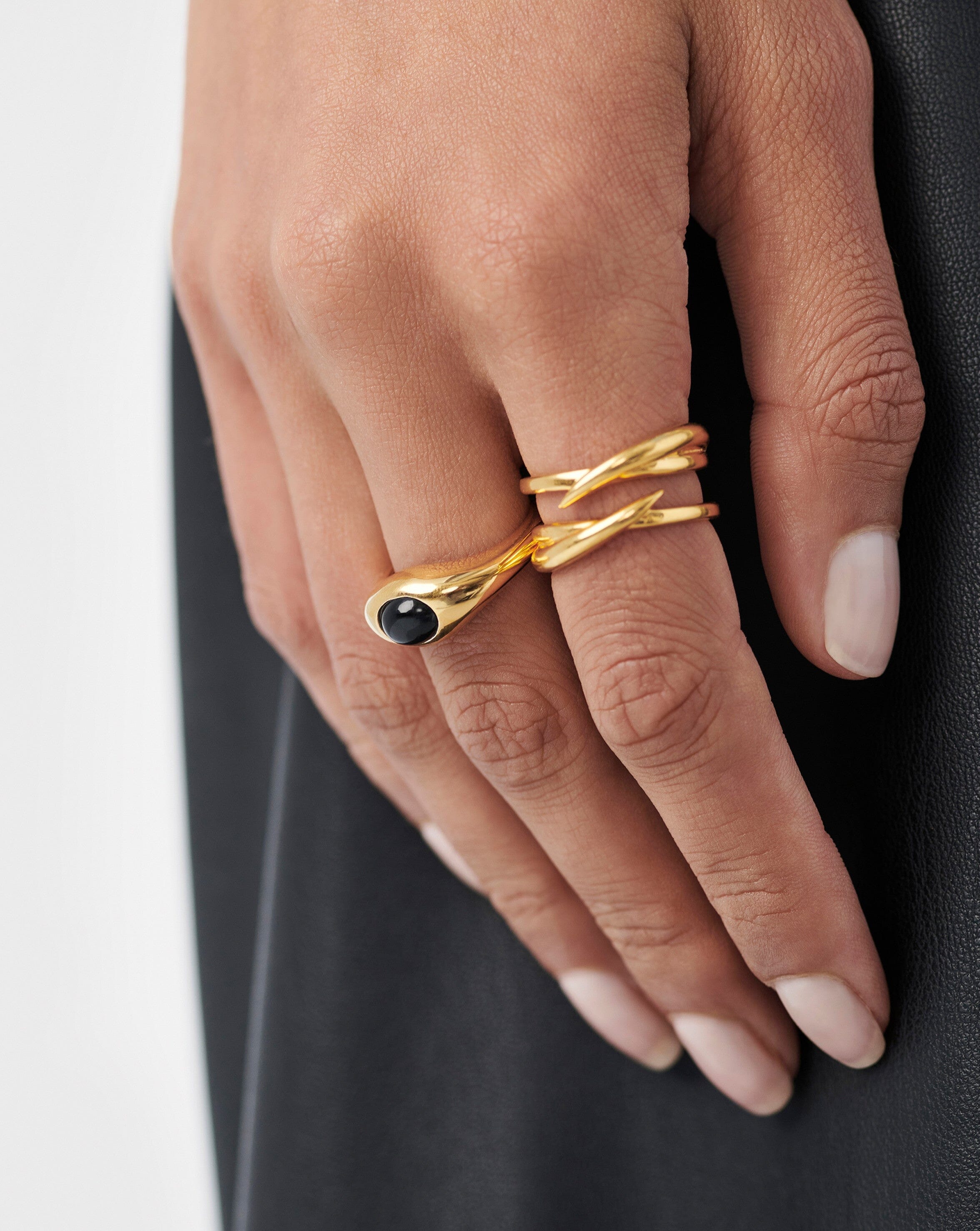 Savi Sculptural Gemstone Stacking Ring | 18ct Gold Plated Vermeil/Black Onyx Rings Missoma 