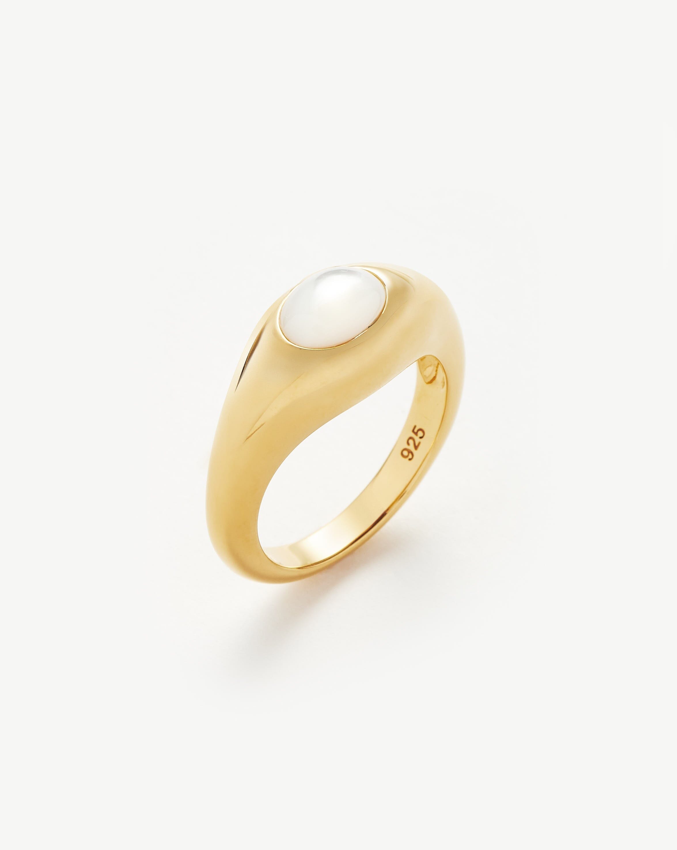 Savi Sculptural Gemstone Stacking Ring | 18ct Gold Plated Vermeil/Mother of Pearl Rings Missoma 