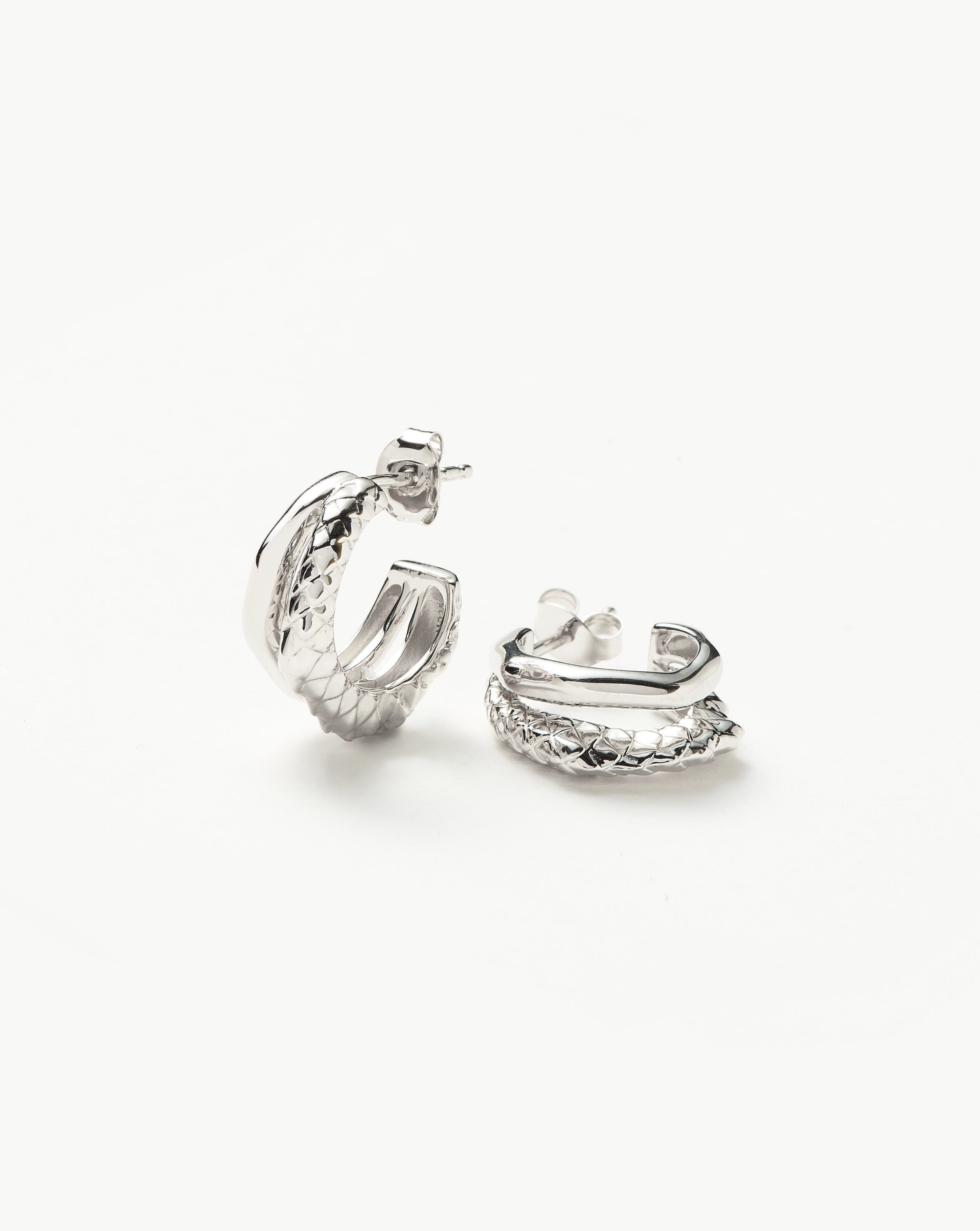 Serpent Textured Double Mini Hoop Earrings | Sterling Silver Earrings Missoma 