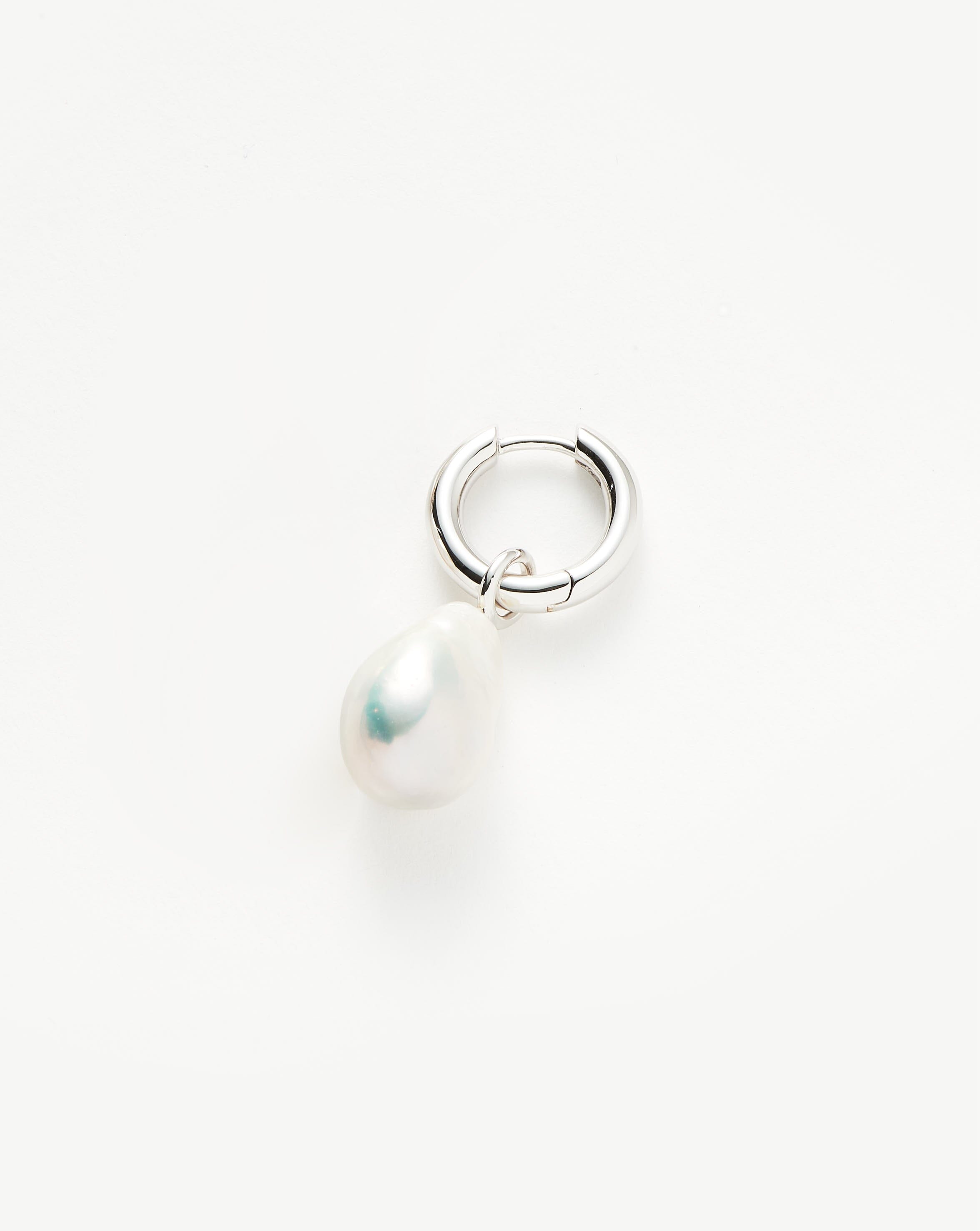 Single Baroque Pearl Drop Tunnel Mini Hoop Earring | Sterling Silver/Pearl Earrings Missoma 