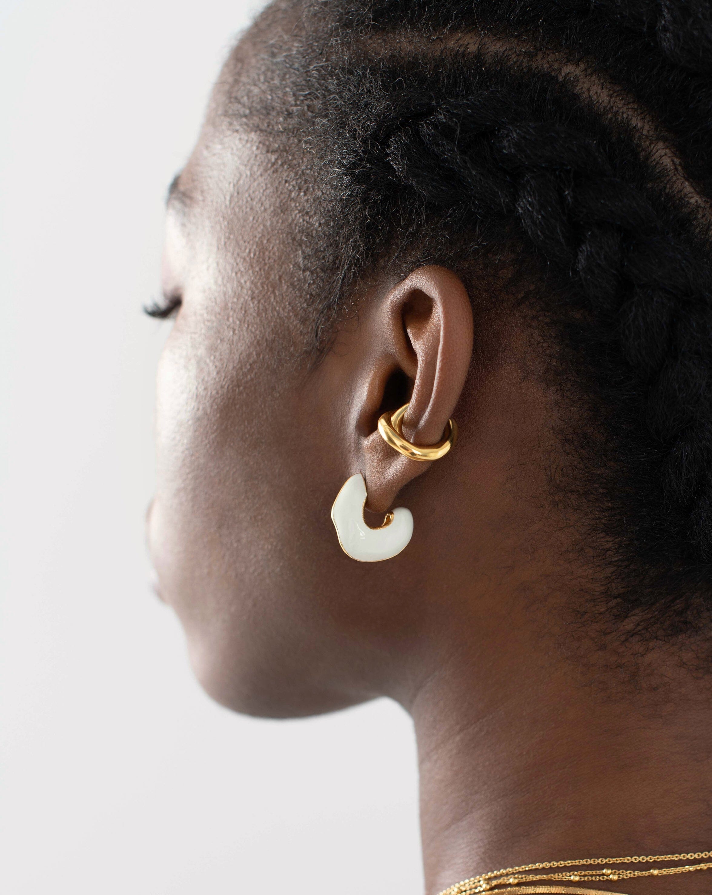 Squiggle Chubby Two Tone Enamel Hoop Earrings | 18ct Gold Plated, Bright White Earrings Missoma 