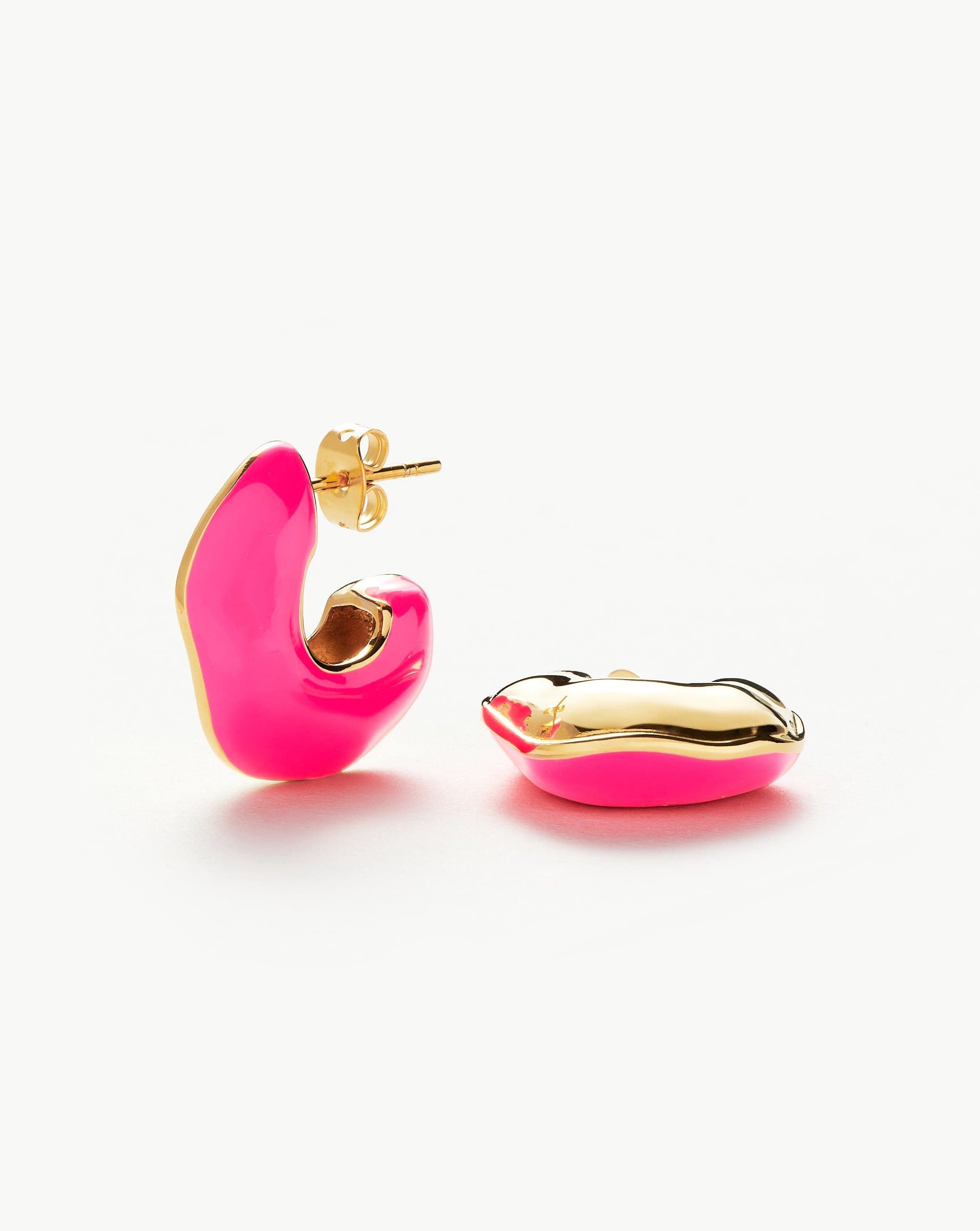 Squiggle Chubby Two Tone Enamel Hoop Earrings | 18ct Gold Plated, Hot Pink Earrings Missoma 