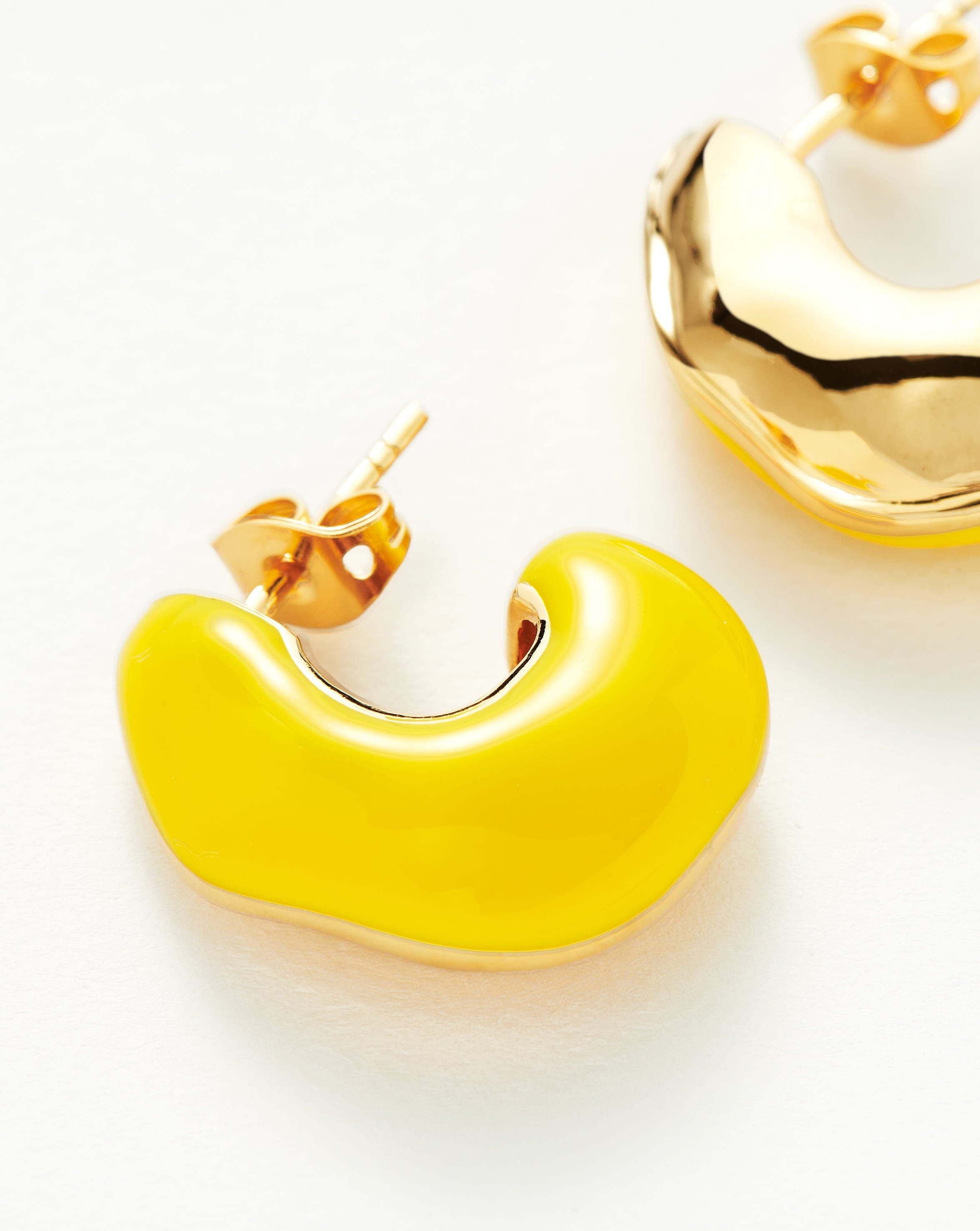 Squiggle Chubby Two Tone Enamel Hoop Earrings | 18ct Gold Plated, Lemon Yellow Earrings Missoma 