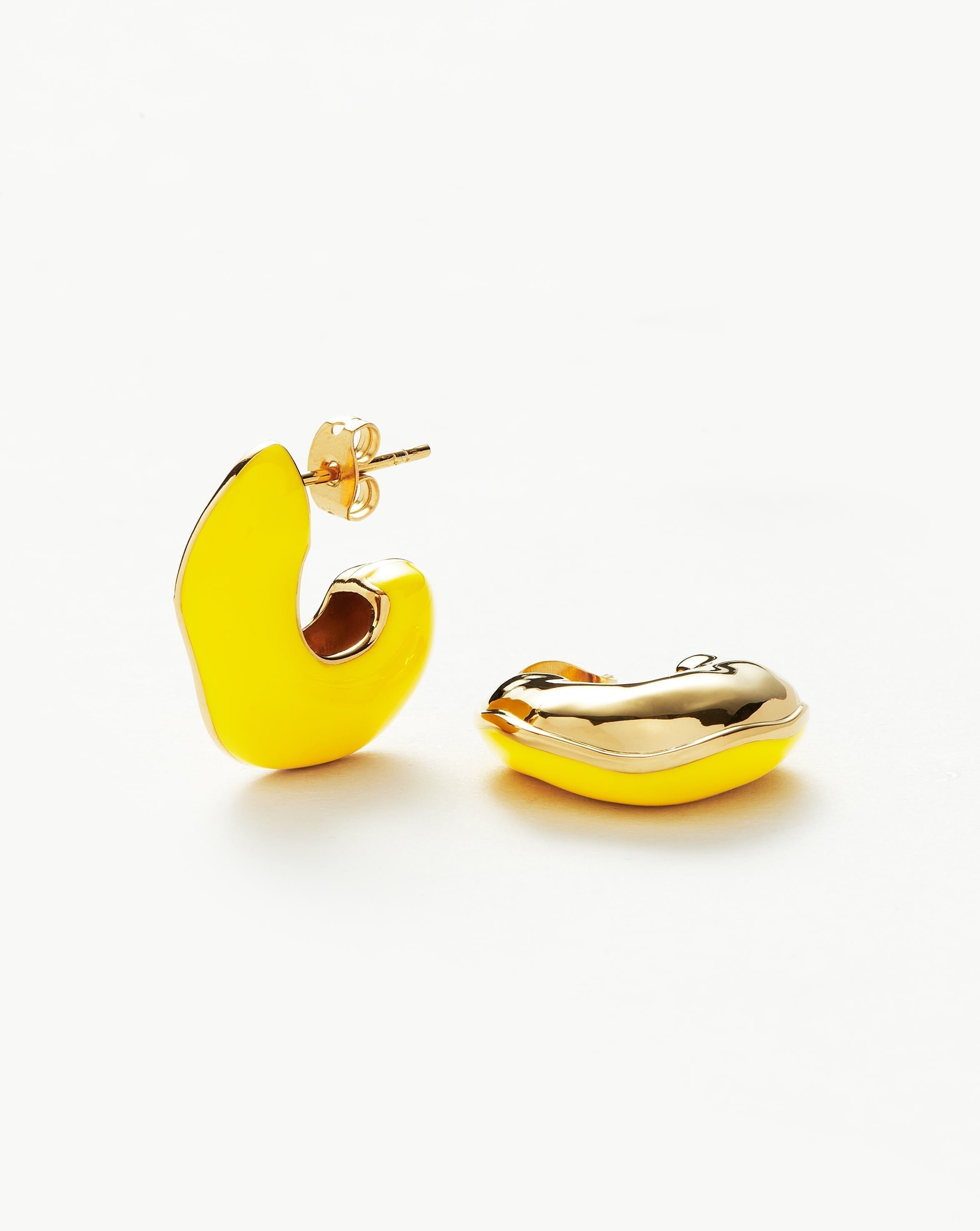 Squiggle Chubby Two Tone Enamel Hoop Earrings | 18ct Gold Plated, Lemon Yellow Earrings Missoma 