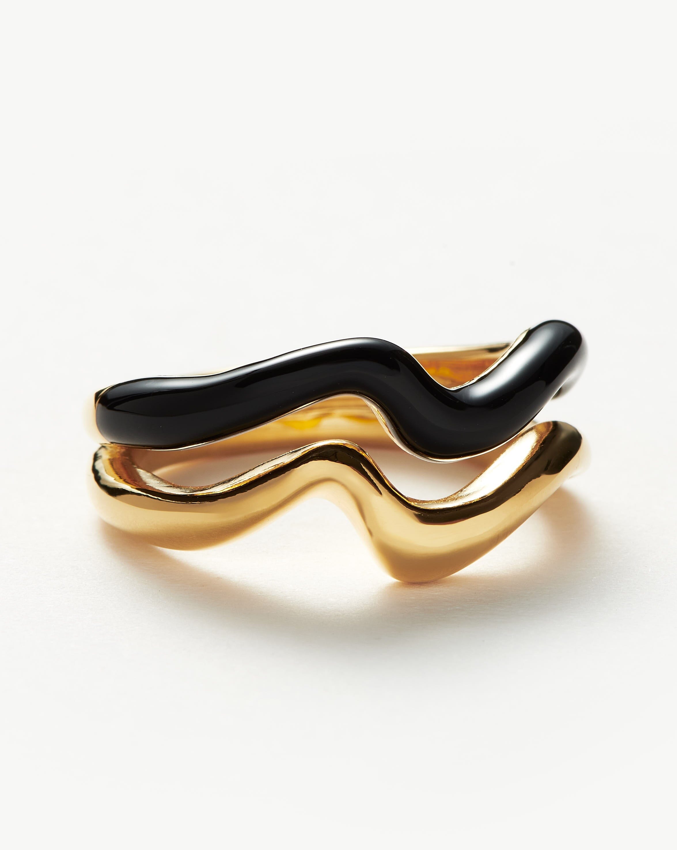 Squiggle Curve Two Tone Enamel Stacking Ring | 18ct Gold Plated Vermeil/Black Rings Missoma 