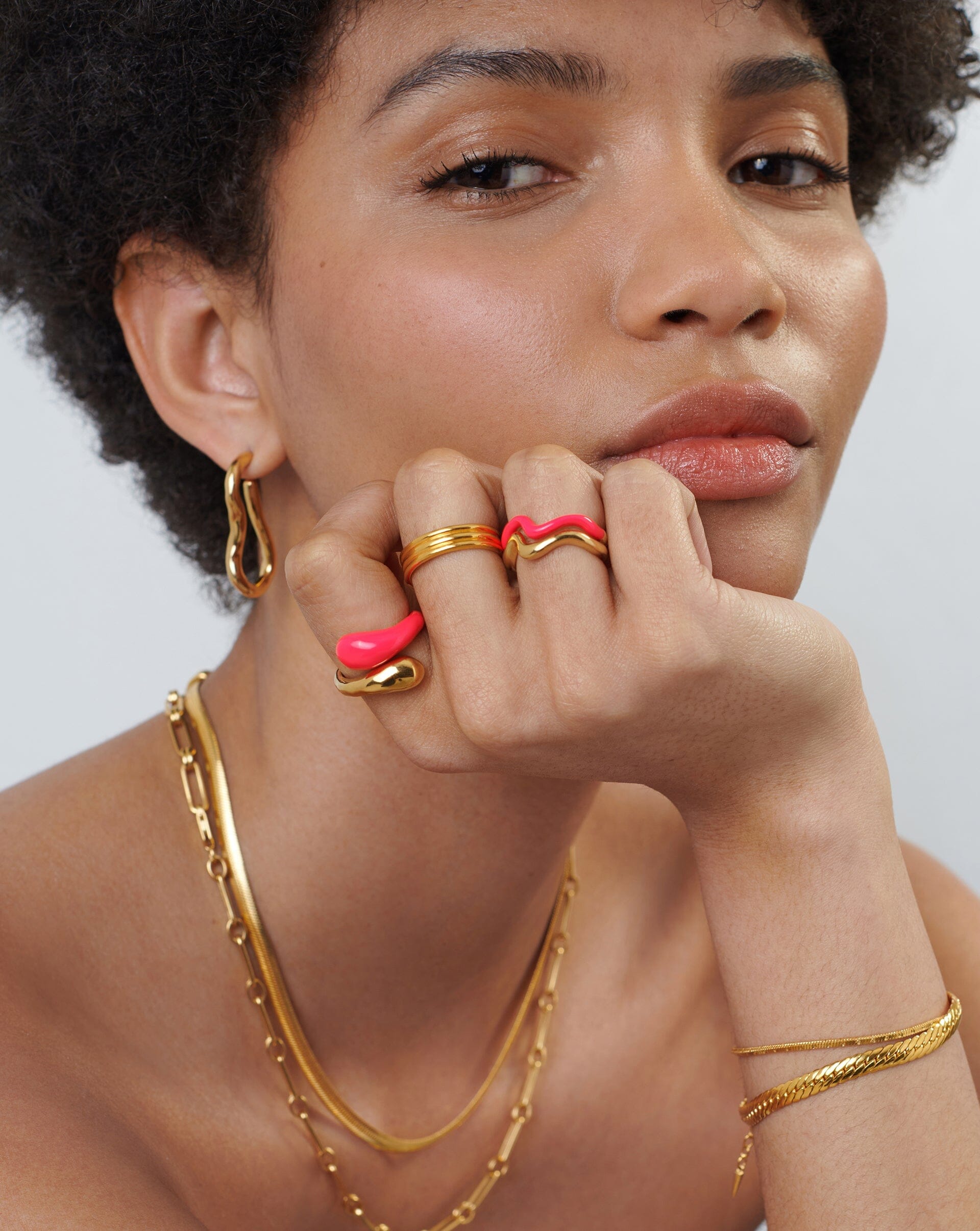 Squiggle Curve Two Tone Enamel Stacking Ring | 18ct Gold Plated Vermeil/Hot Pink Rings Missoma 