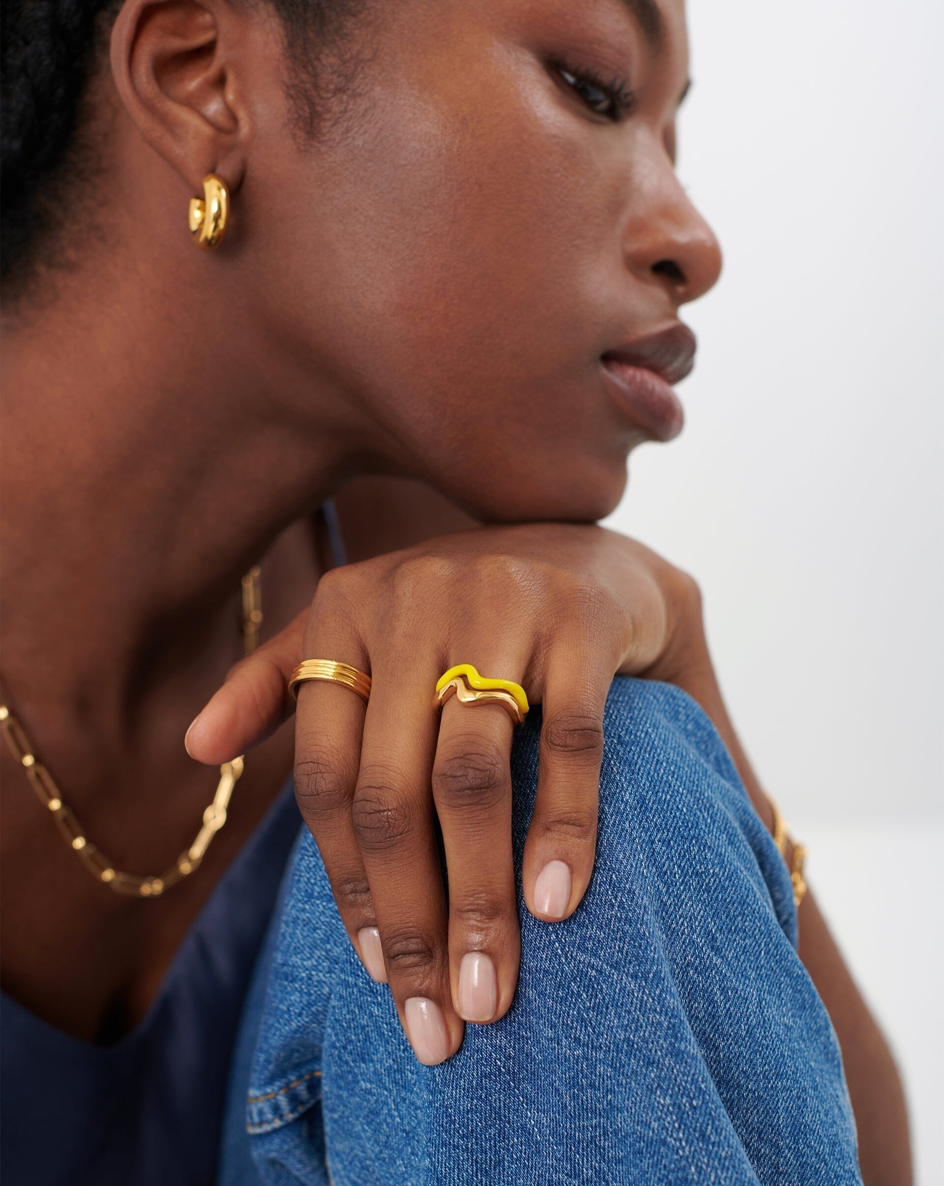 Squiggle Curve Two Tone Enamel Stacking Ring | 18ct Gold Plated Vermeil/Lemon Yellow Rings Missoma 