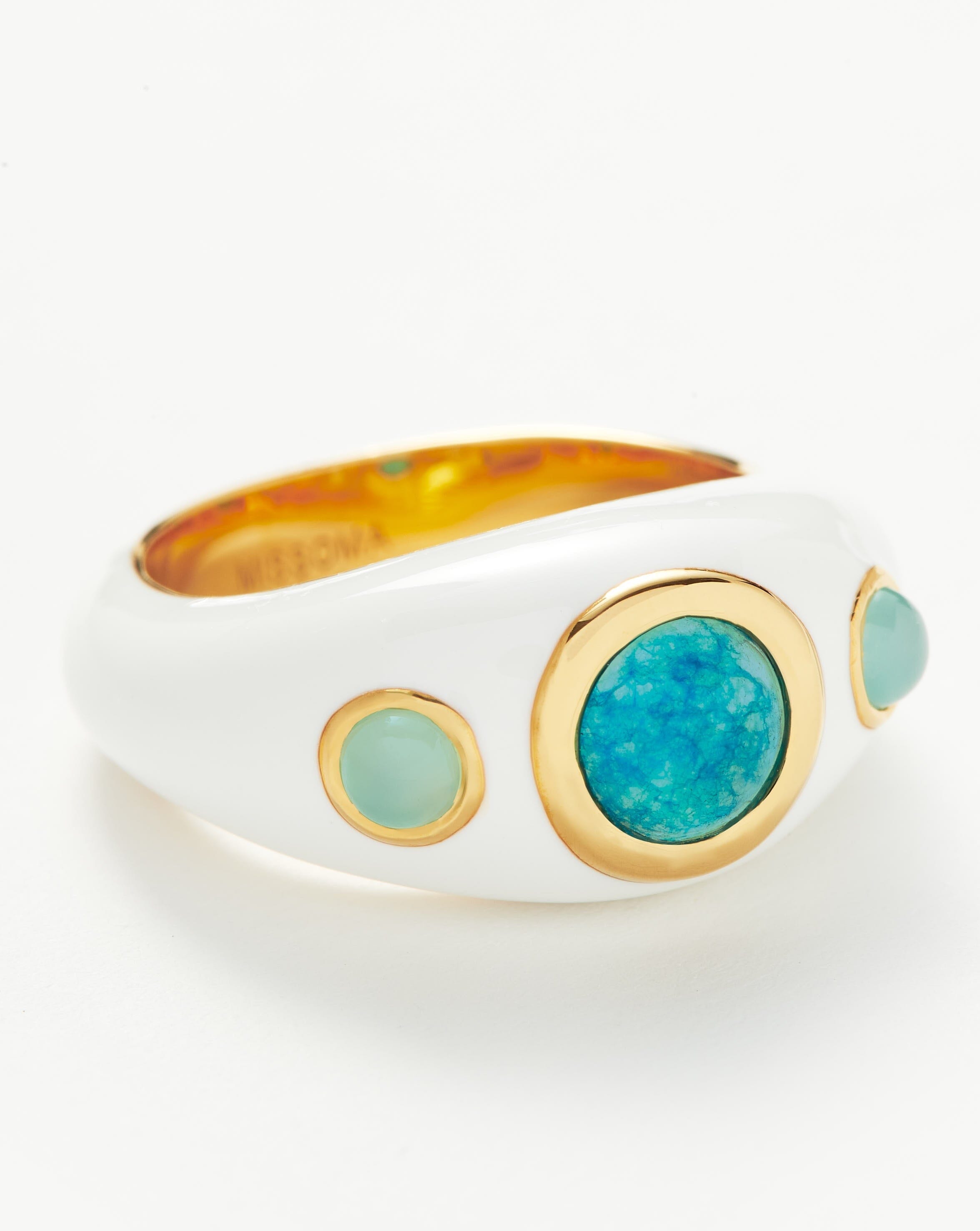 Squiggle Gemstone Enamel Statement Ring | 18ct Gold Plated/Aqua Chalcedony & Blue Quartz Rings Missoma 