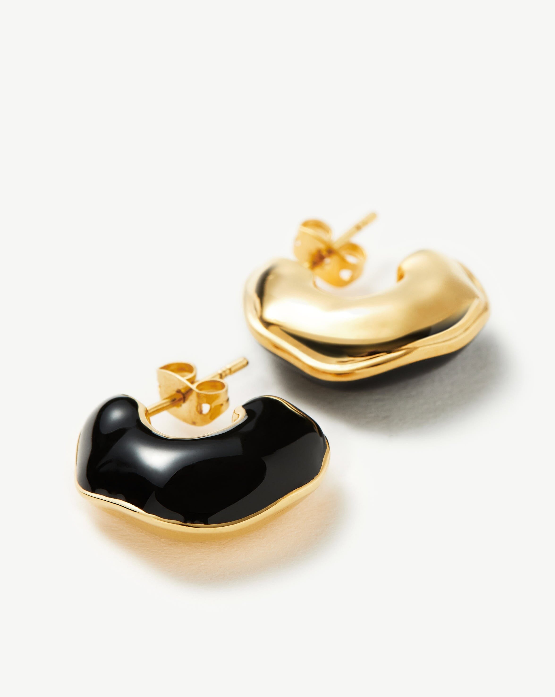 Squiggle Two Tone Enamel Chubby Hoop Earrings | 18ct Gold Plated/Black Earrings Missoma 