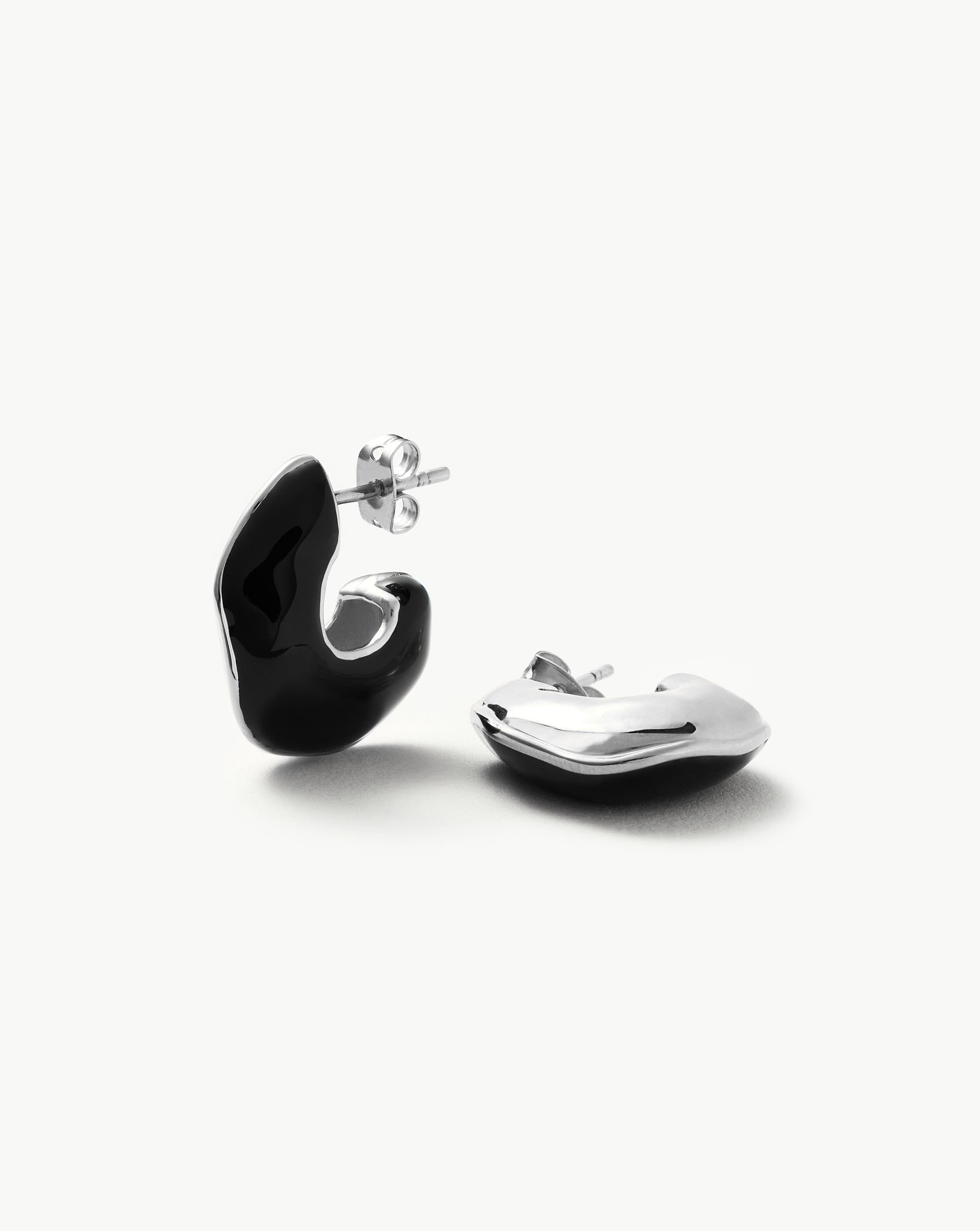 Squiggle Two Tone Enamel Chubby Hoop Earrings | Silver Plated/Black Earrings Missoma Silver Plated/Black 