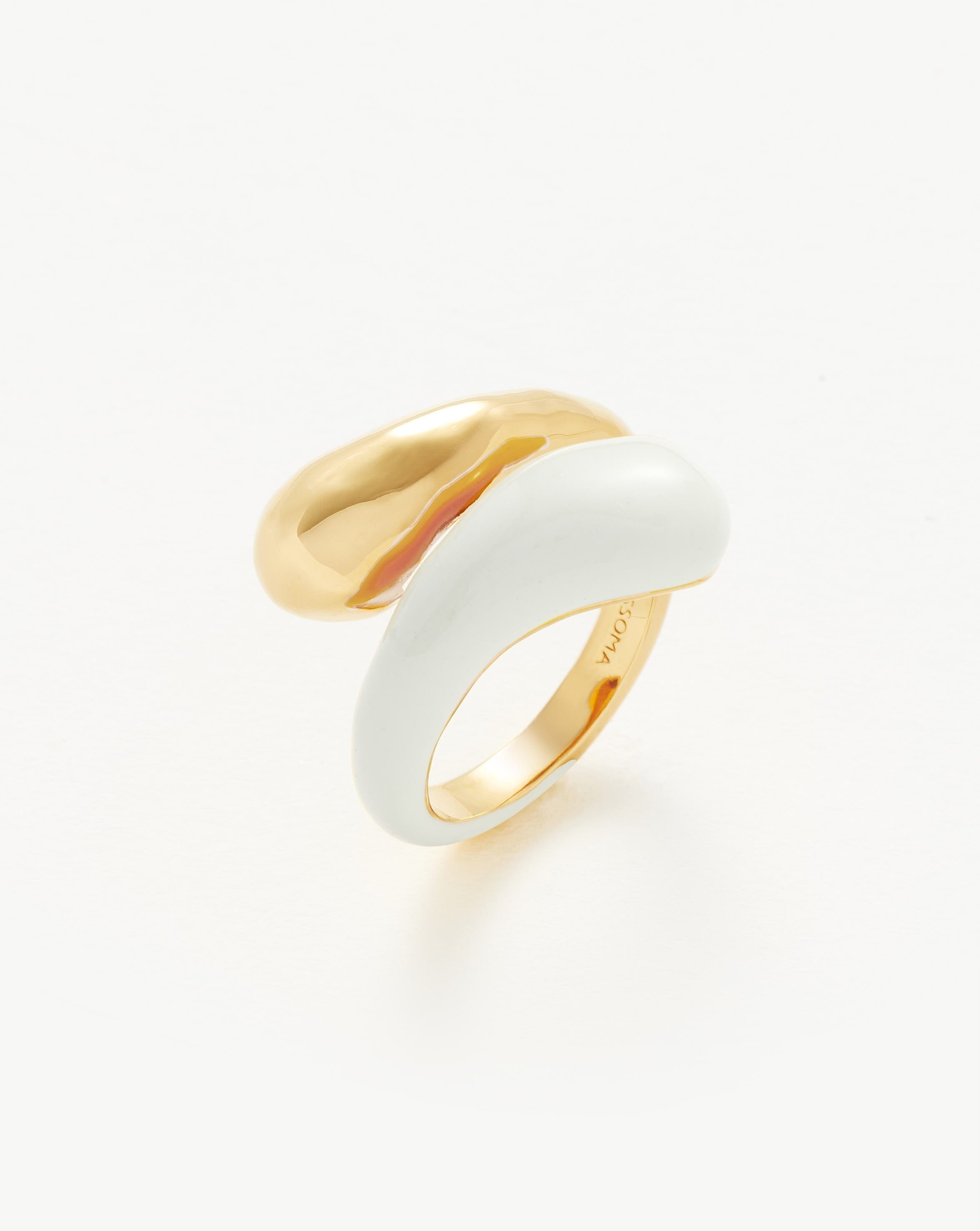 Squiggle Two Tone Enamel Crossover Ring | 18ct Gold Plated Vermeil/Bright White Rings Missoma 
